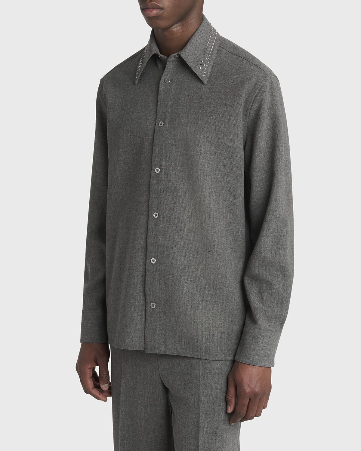Men's Studded-Collar Wool Button-Down Shirt - 4