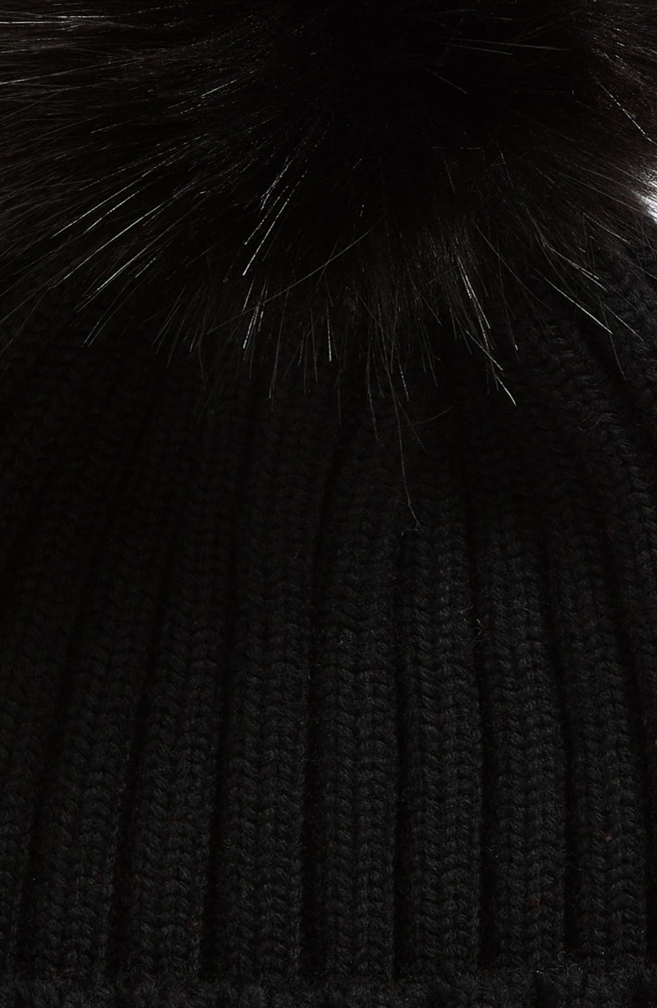 Moncler Virgin Wool Rib Beanie with Faux Fur Pompom in Black at Nordstrom - 2