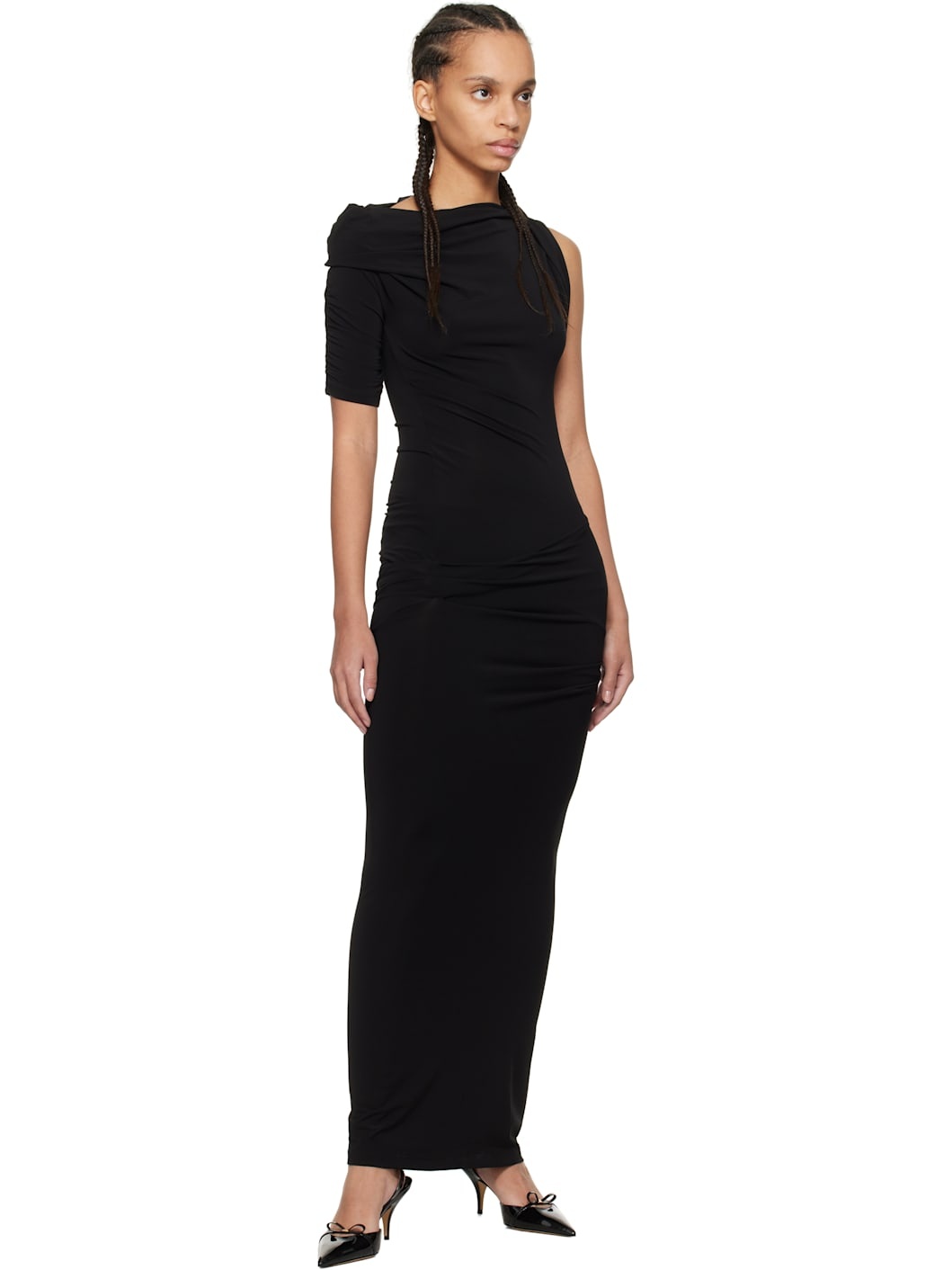 Black 'The Drapeado' Midi Dress - 4