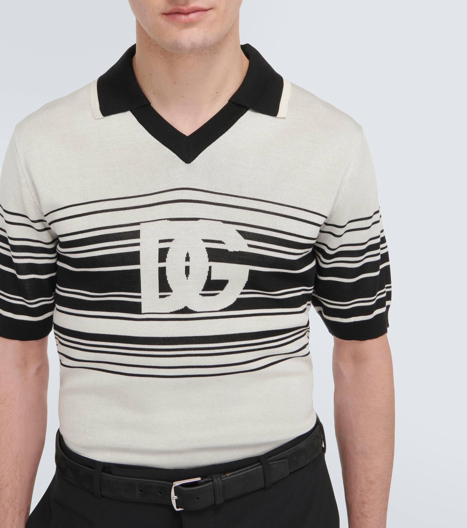 Logo striped silk jacquard polo shirt - 5