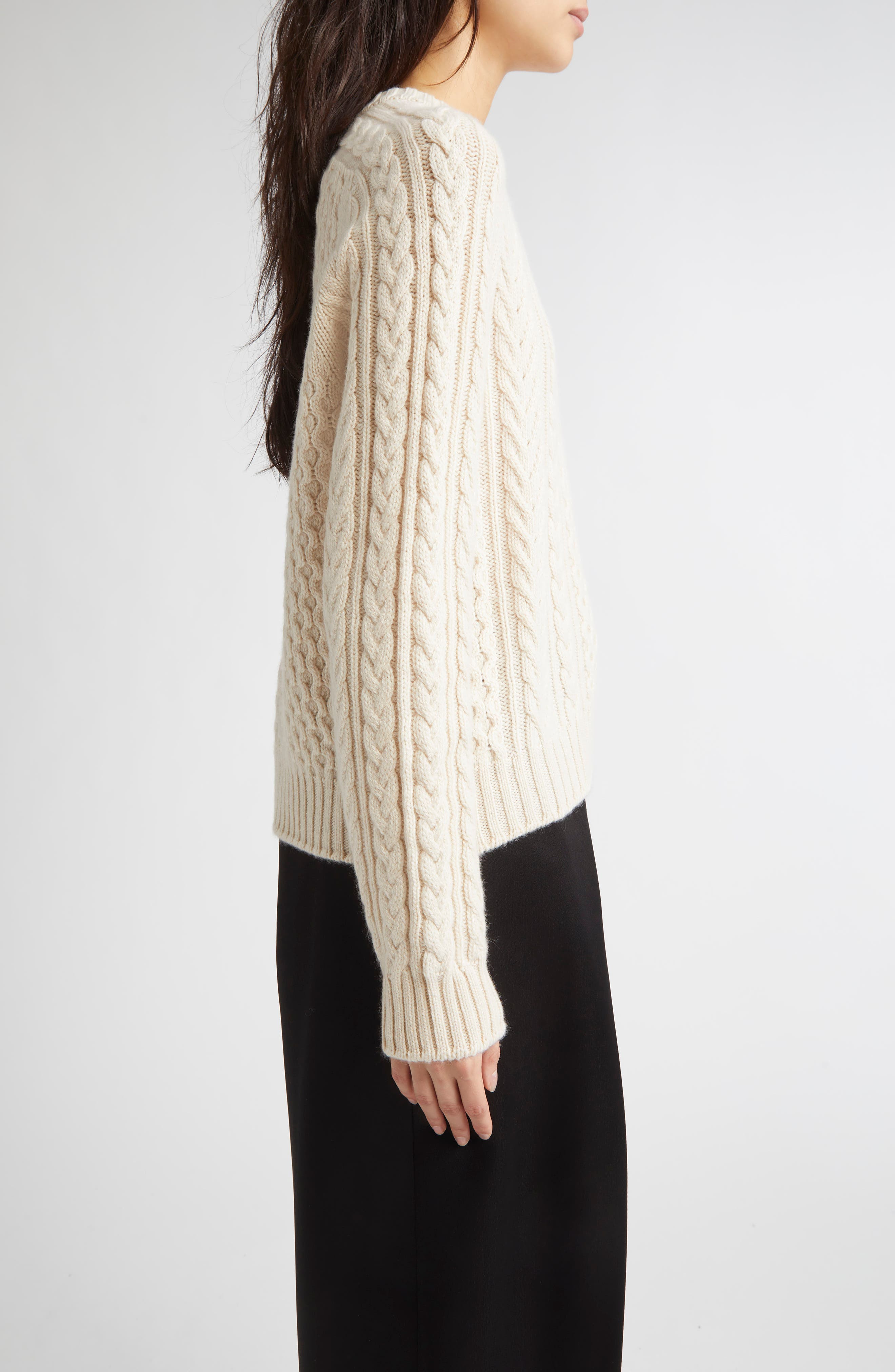 Johnstons of Elgin Aran Cable Knit Cashmere Sweater in Champagne at Nordstrom - 3