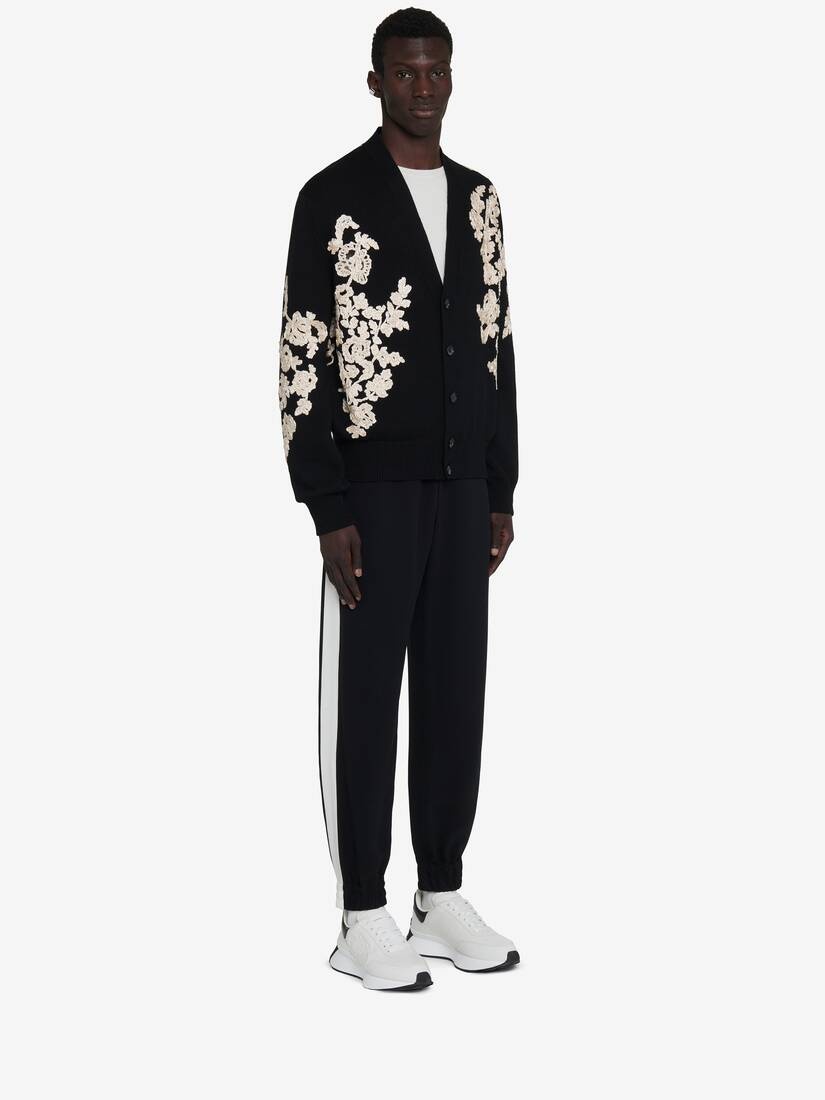 Men's Floral Embroidery Cardigan in Black/ivory - 4