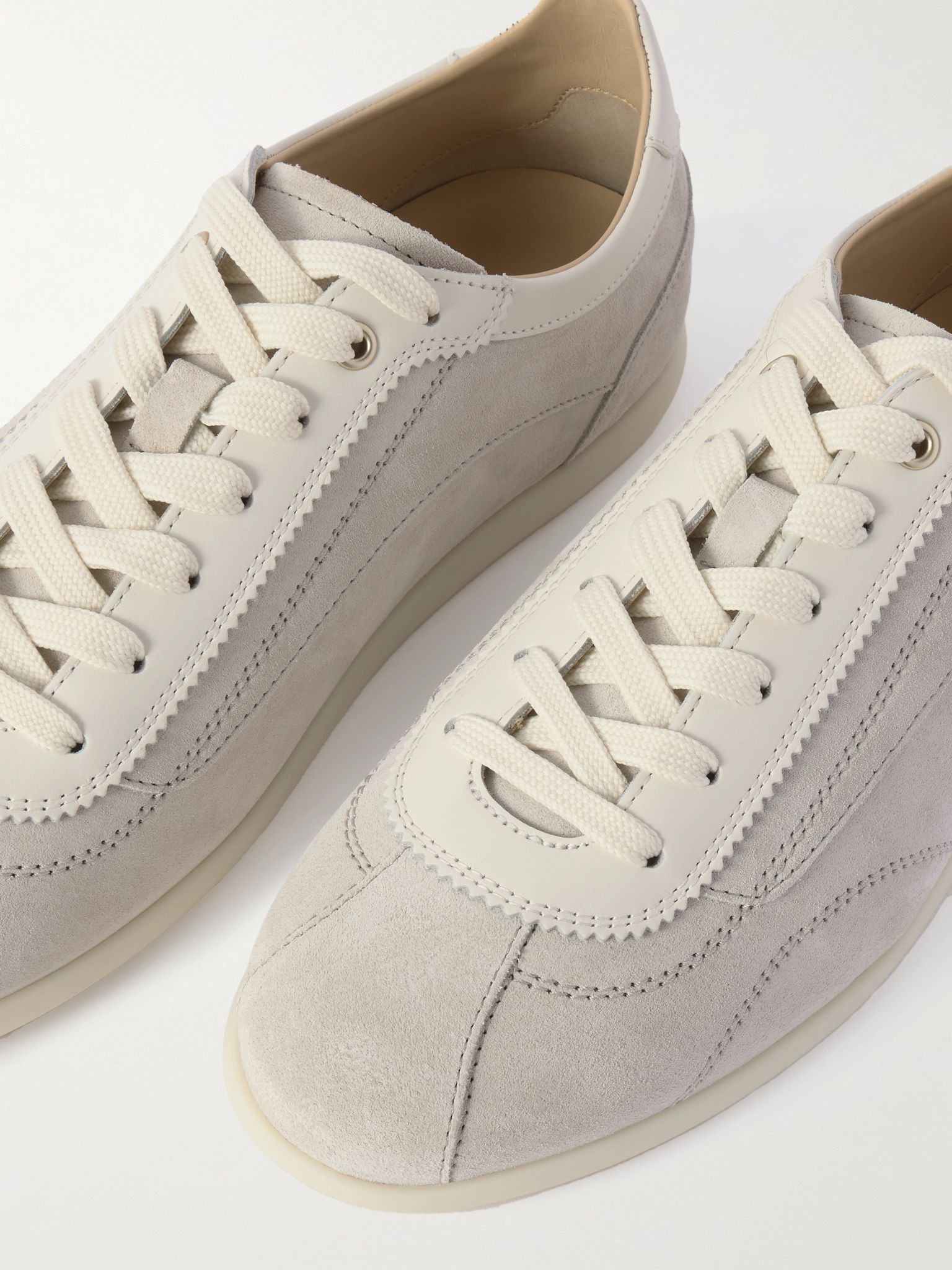 Leather-Trimmed Suede Sneakers White - 5