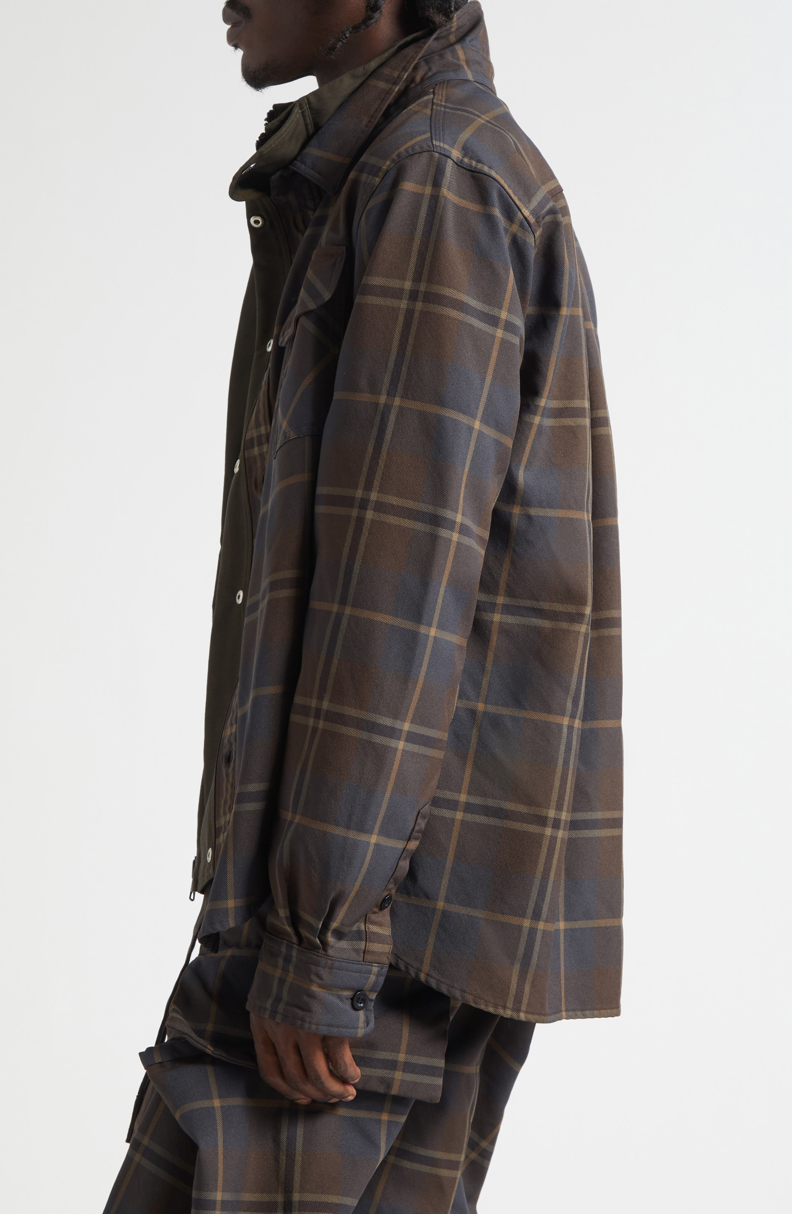 Sacai Plaid Shirt Jacket in Brown/Blue at Nordstrom - 4