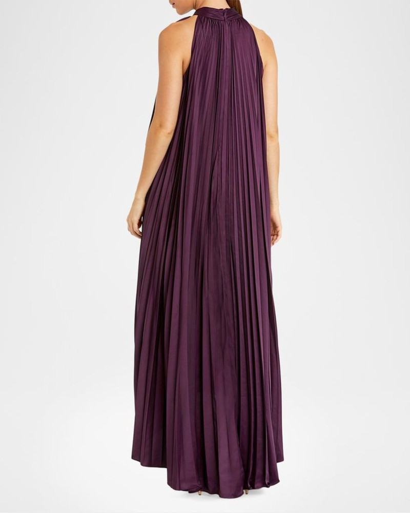 High-Low Pleated Satin Trapeze Gown 3