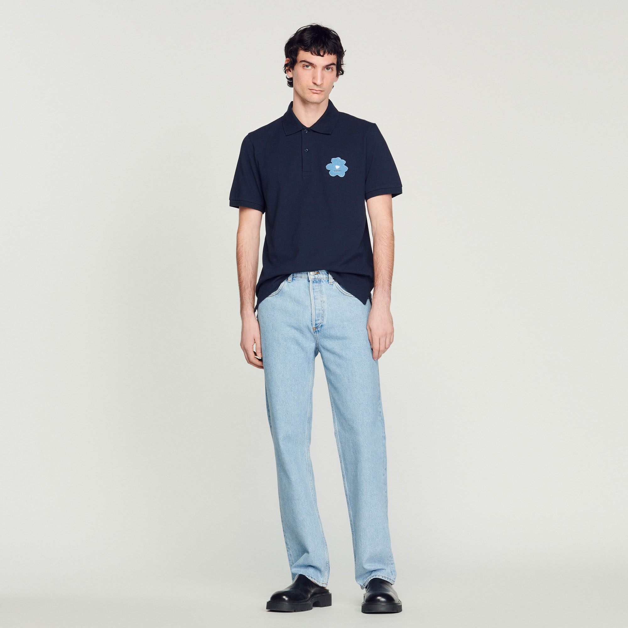 Flower embroidery polo shirt - 2