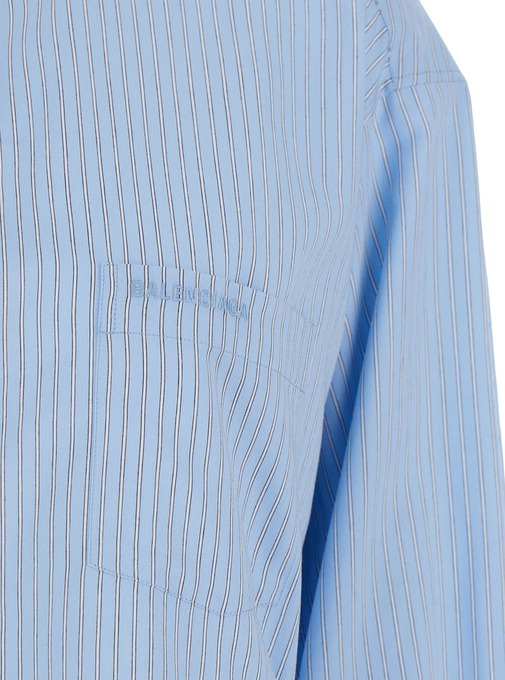 Balenciaga Women Blue Oversized Shirt With Embroidered Logo On The Front And Knotted Cuffs In Viscos - 3