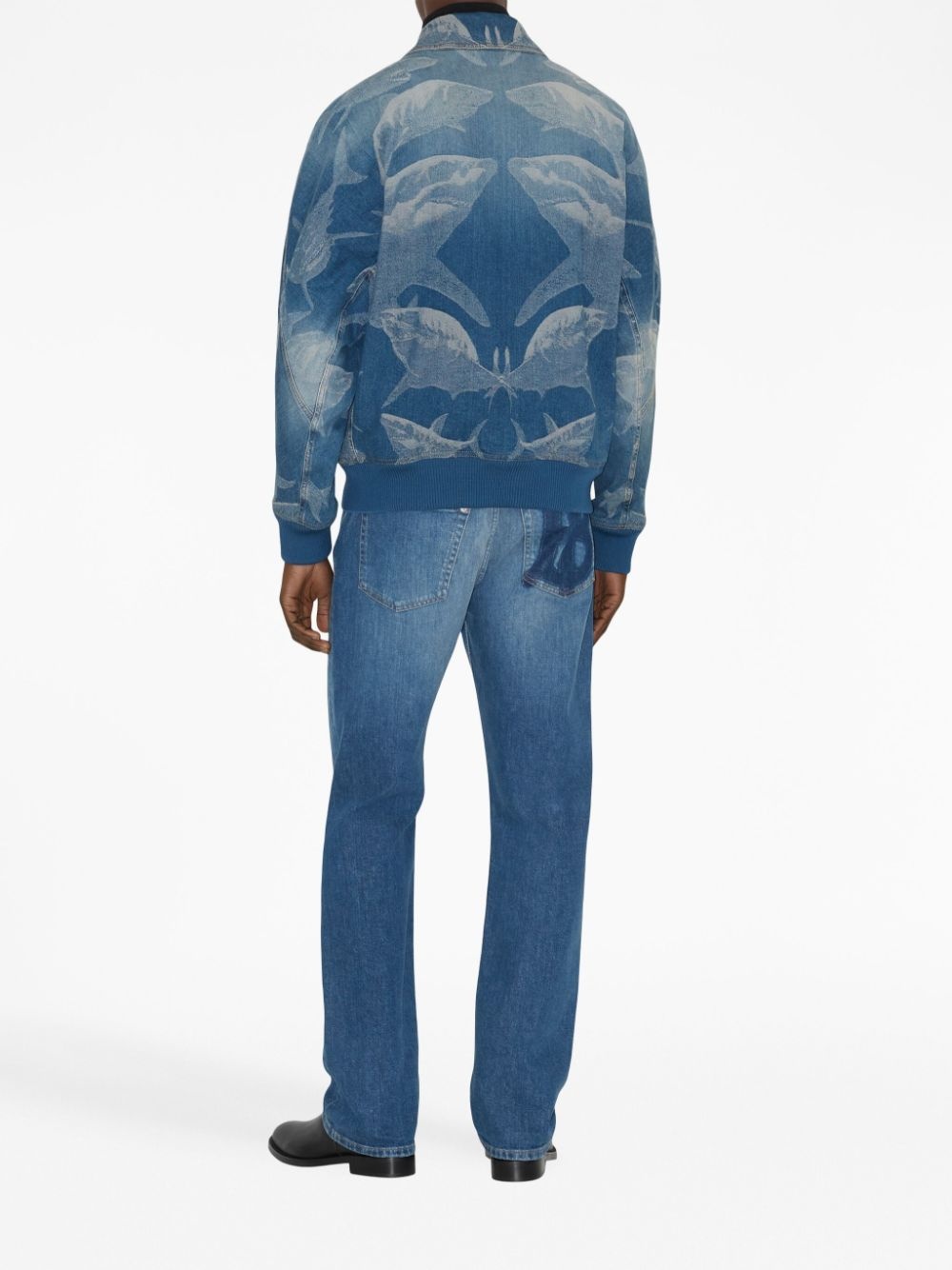 shark-print denim bomber jacket - 4