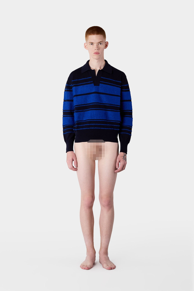STRIPED KNIT LONSGLEEVE POLO / dark blue & electric blue 4