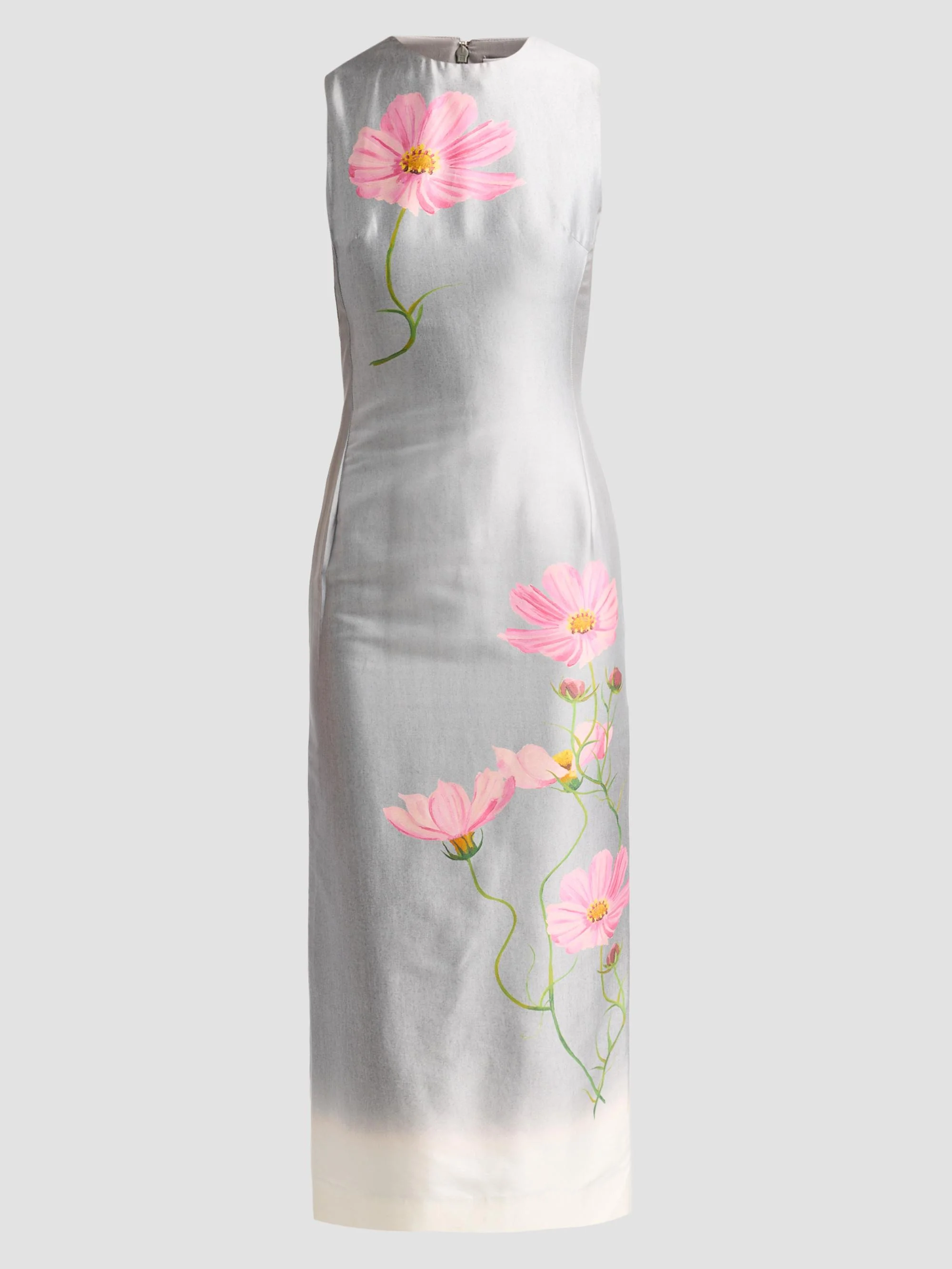 Women's Floral Cotton-Blend Mikado Sheath Midi Dress - Pink Grey - 1