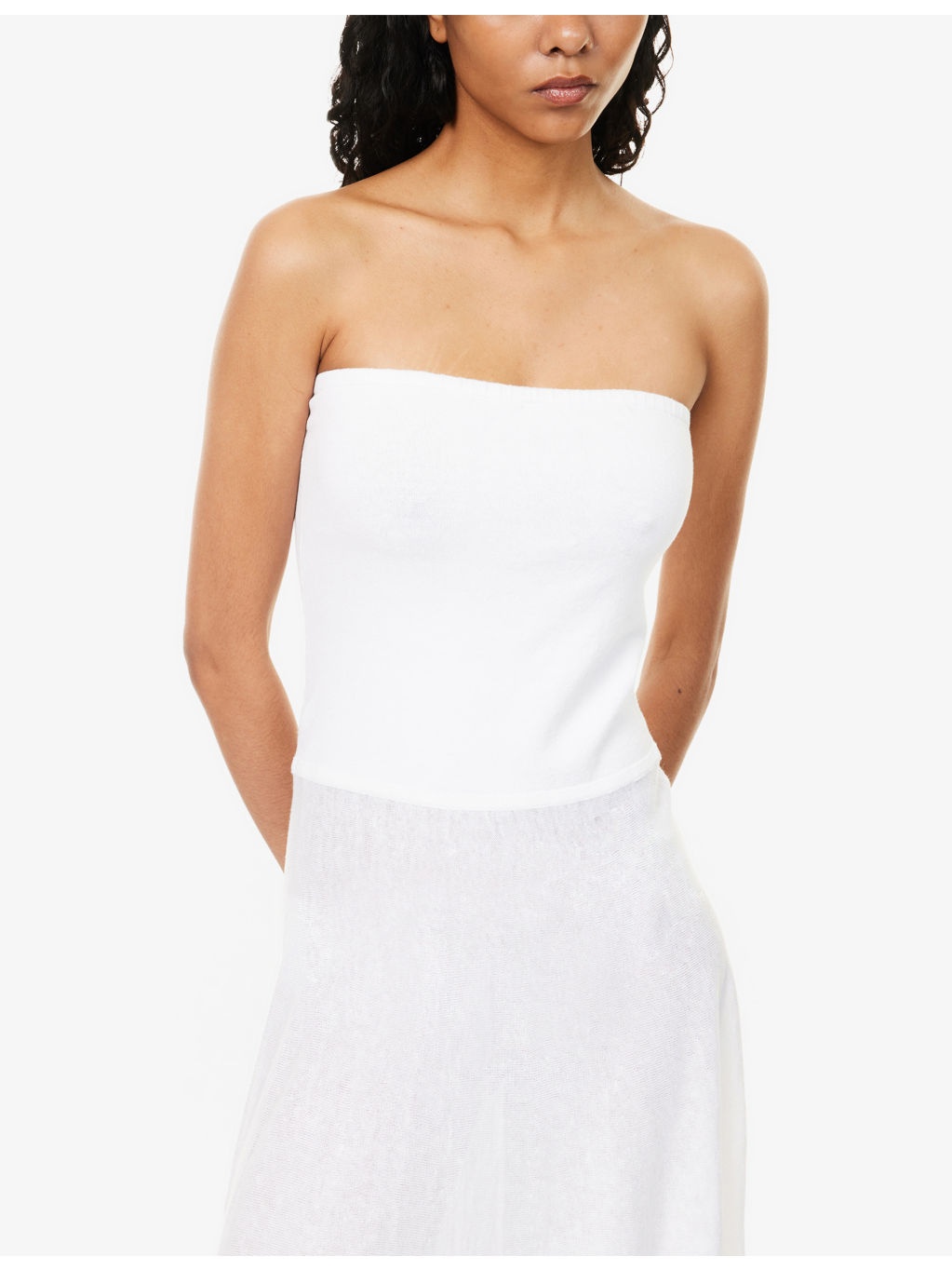 Strapless Semi-Sheer Linen-Blend Midi Dress - 5