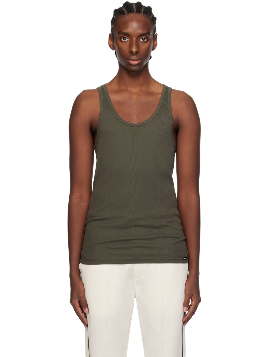 Khaki Ribbed Tank Top - 1