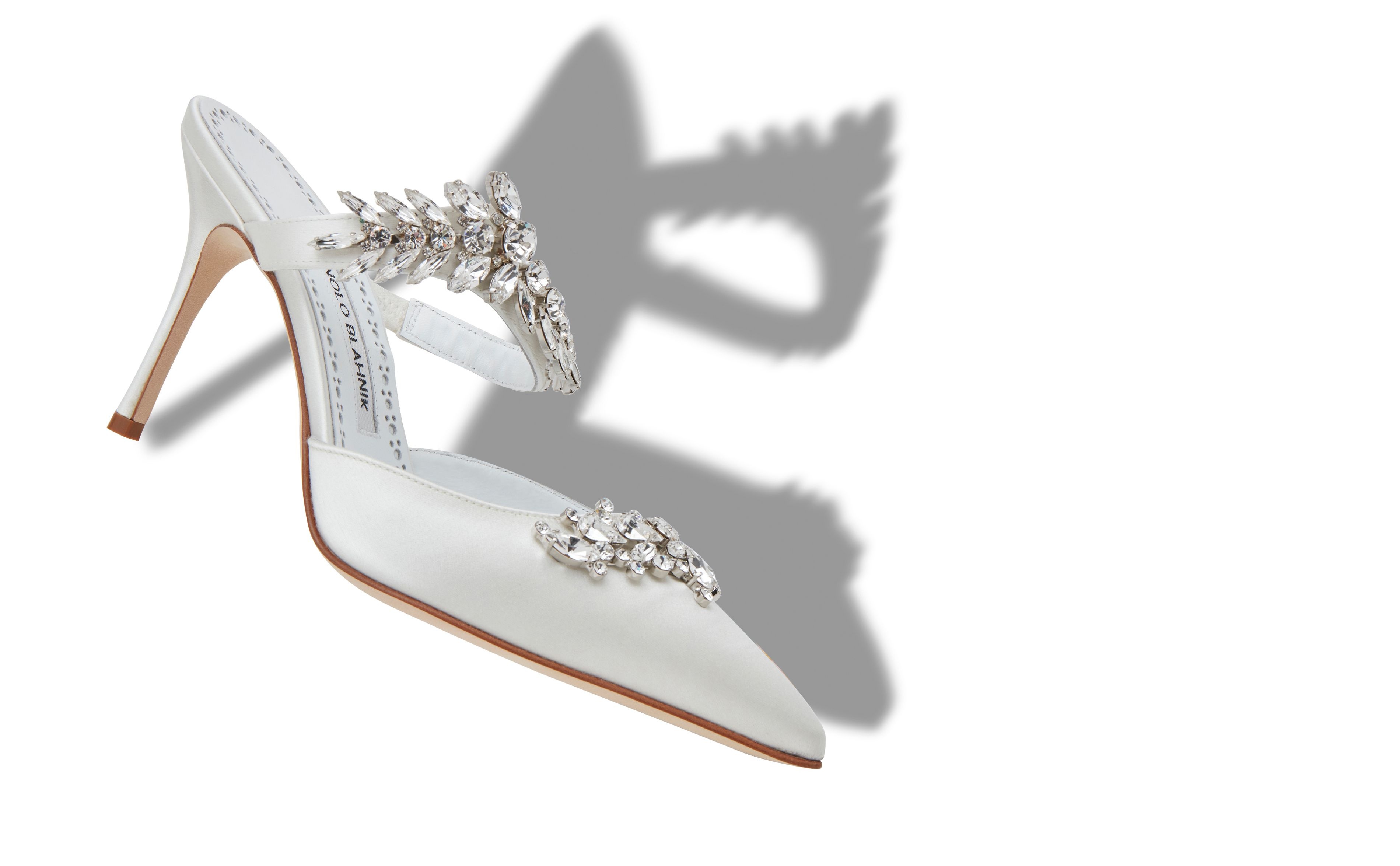 Ivory Satin Crystal Embellished Mules - 2