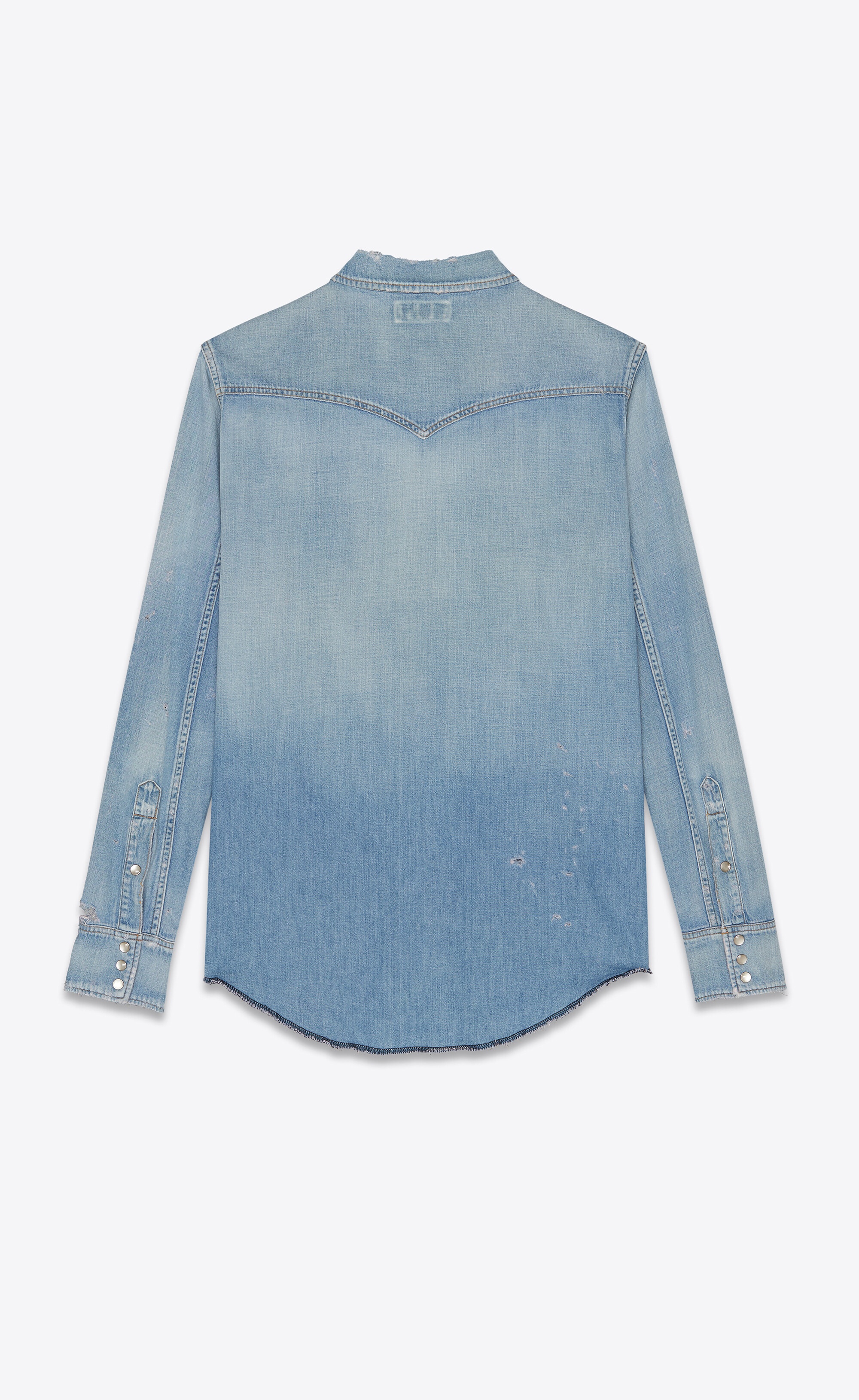 destroyed western shirt in dusty pink blue denim - 4