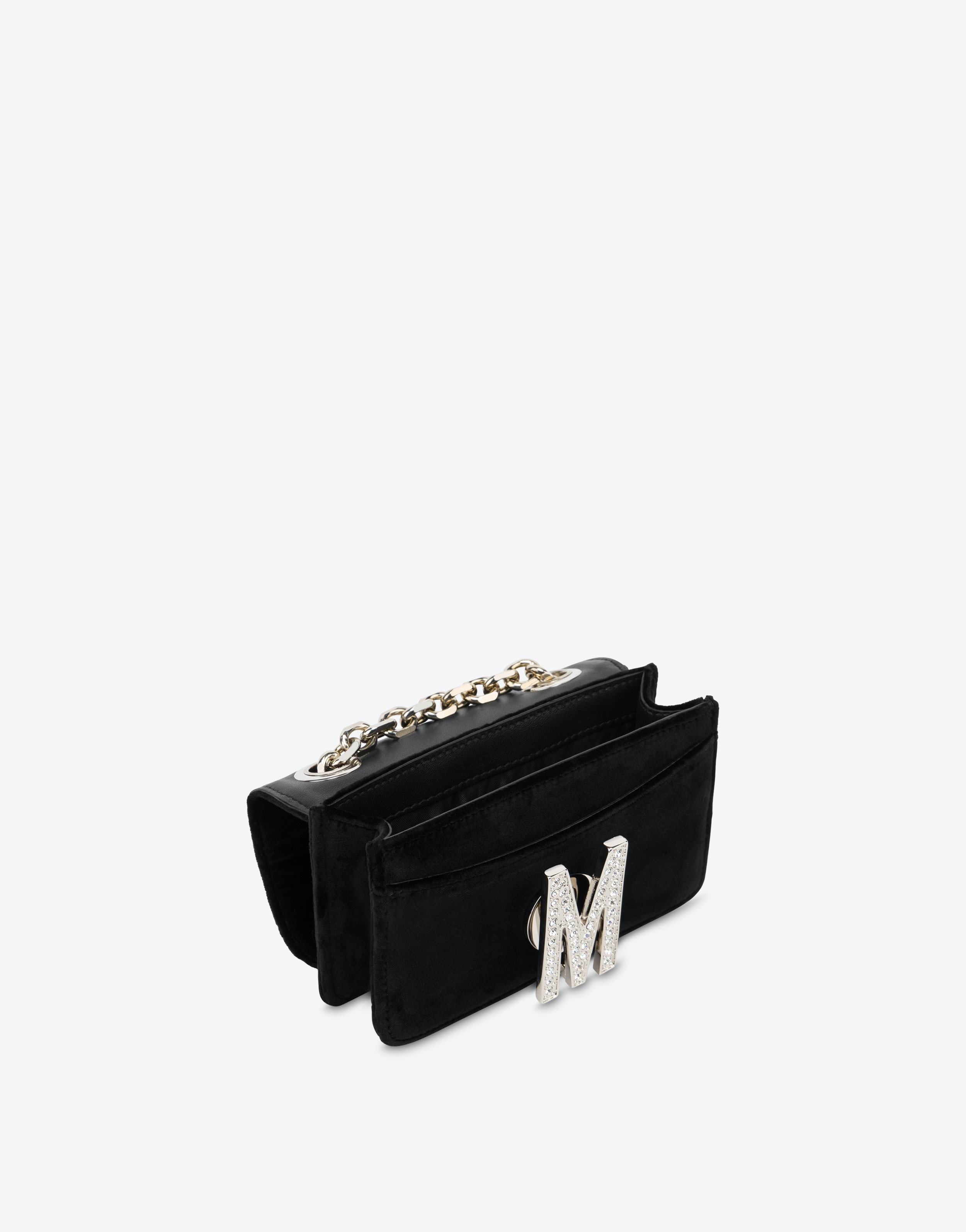 VELVET MINI M BAG WITH RHINESTONES - 3