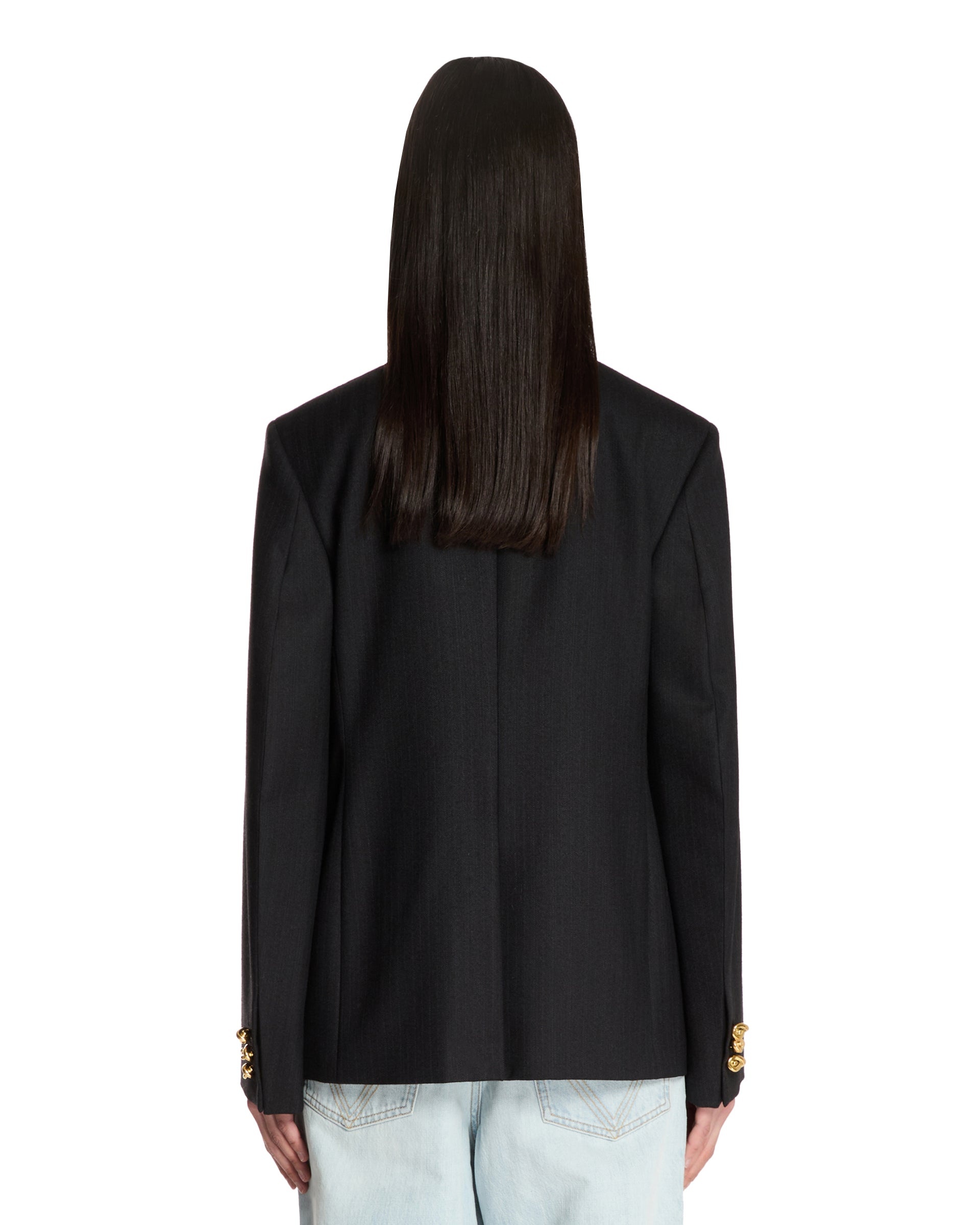 Black Striped Double-Breasted Jacket - 3