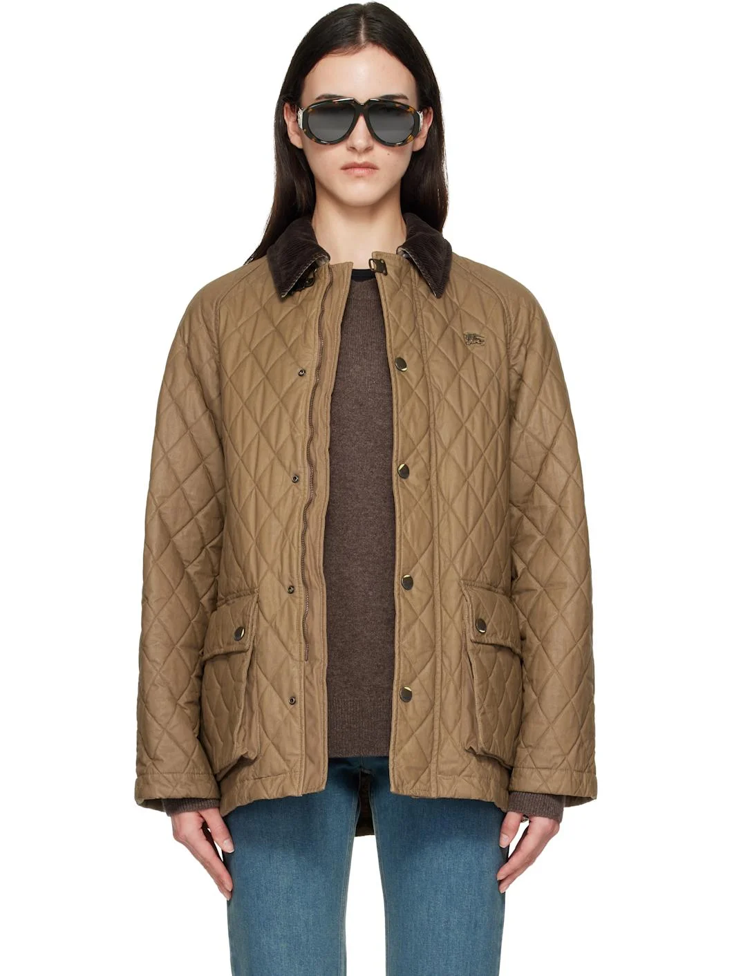 Beige Quilted Coated Cotton Barn Jacket - 1