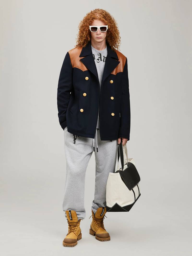 Palm Angels GREY CURVED LOGO SWEATPANTS outlook