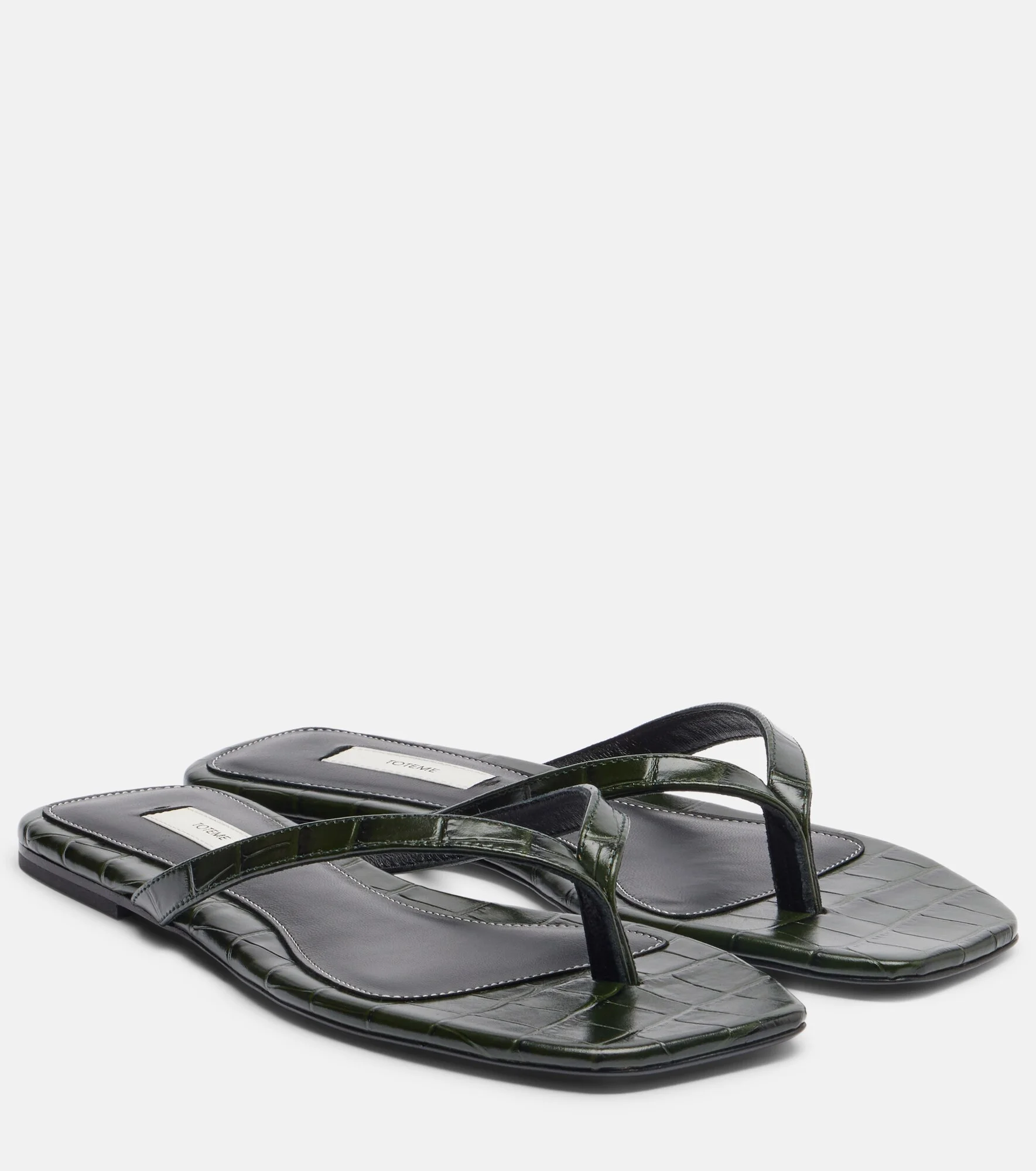 Croc-effect leather thong sandals - 1