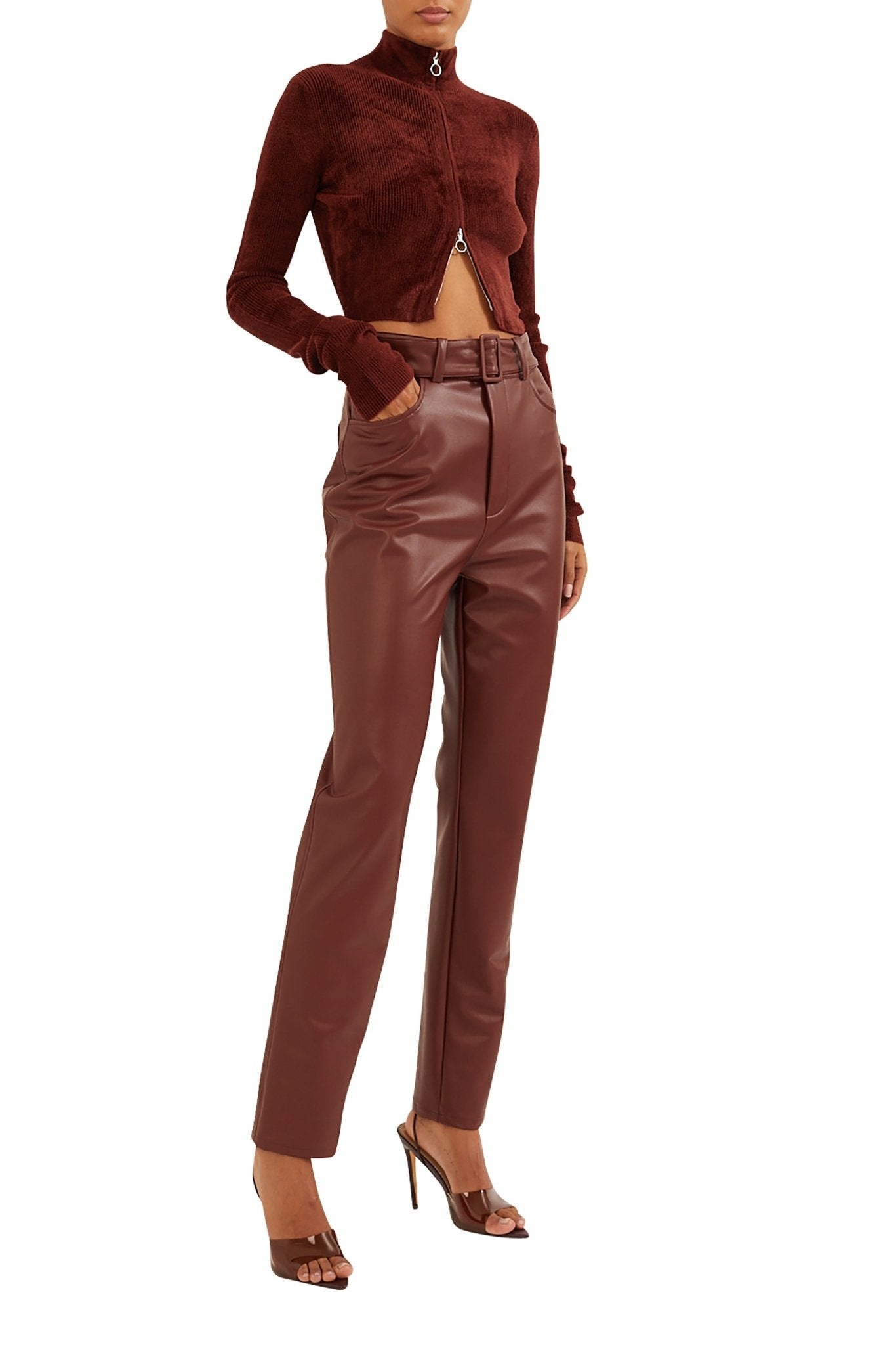 Faux Leather High Waisted Belted Jean - 3