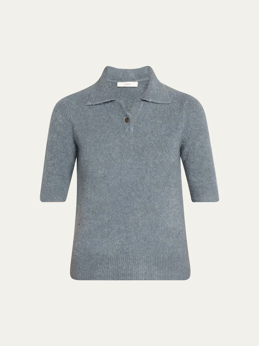 Cashmere Blend Bouclé Short-Sleeve Polo Sweater - 1