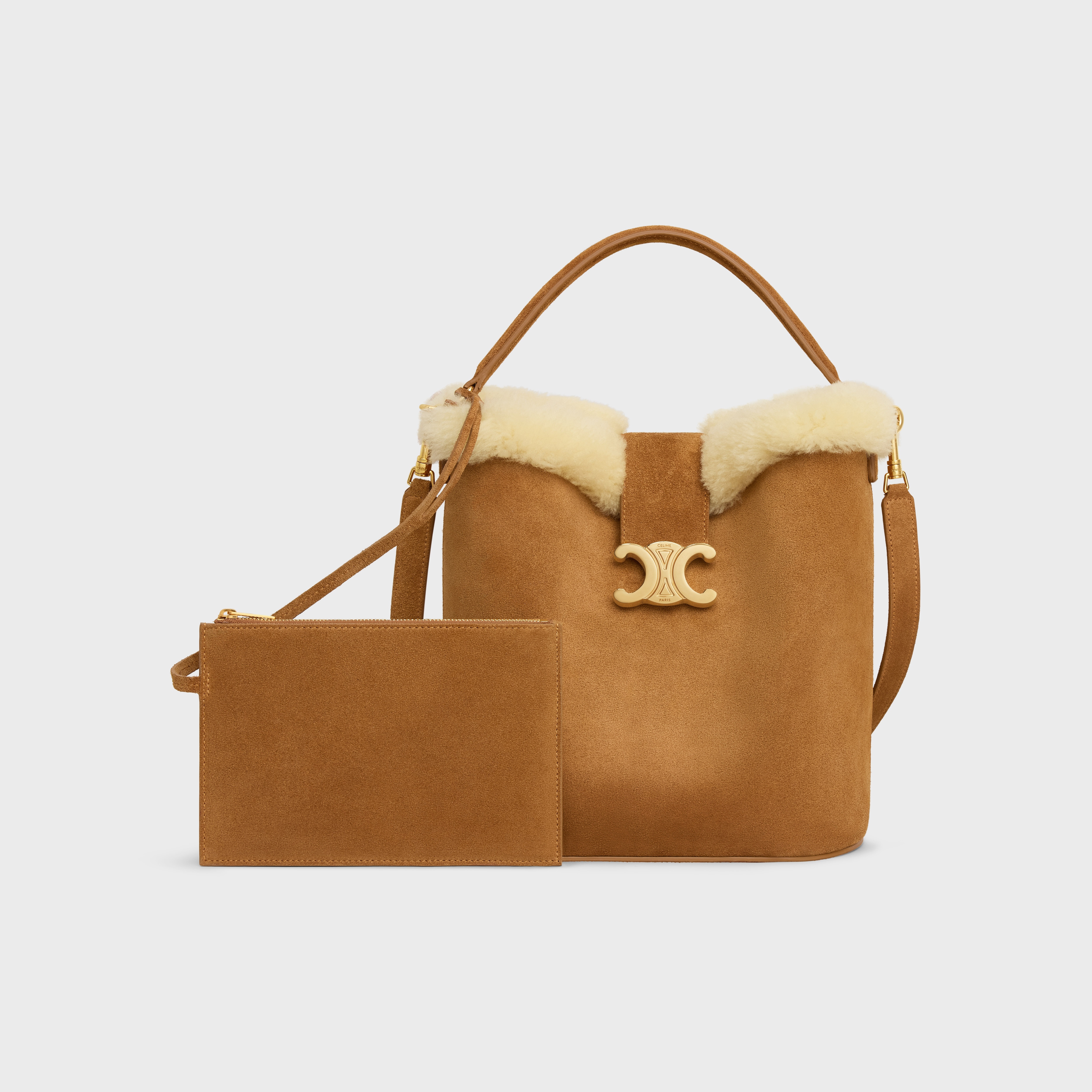 MEDIUM LOUISE BAG in SUEDE CALFSKIN AND SHEARLING - 6