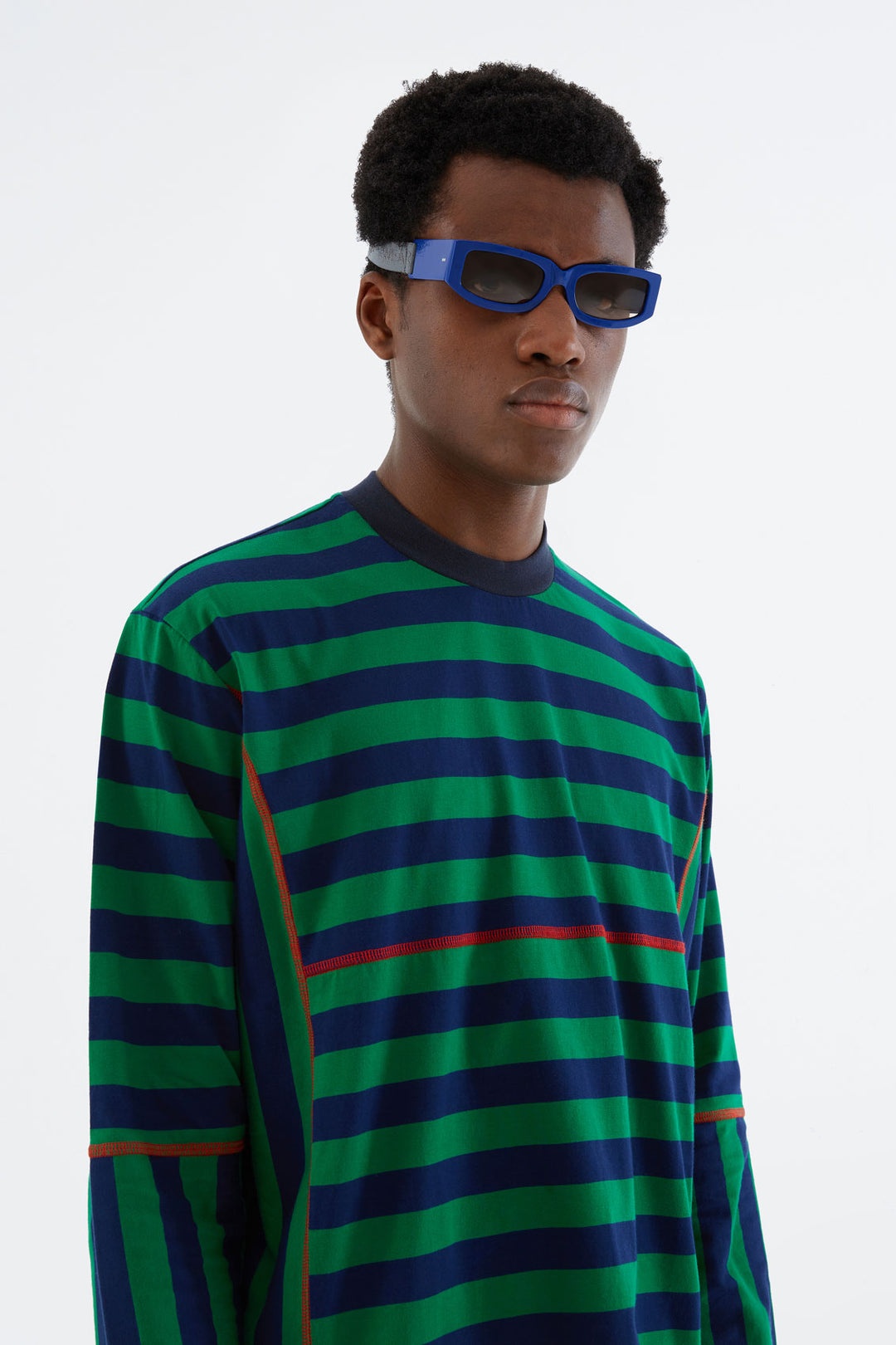 GREEN & BLUE STRIPED LONG SLEEVE WITH CUTS - 1