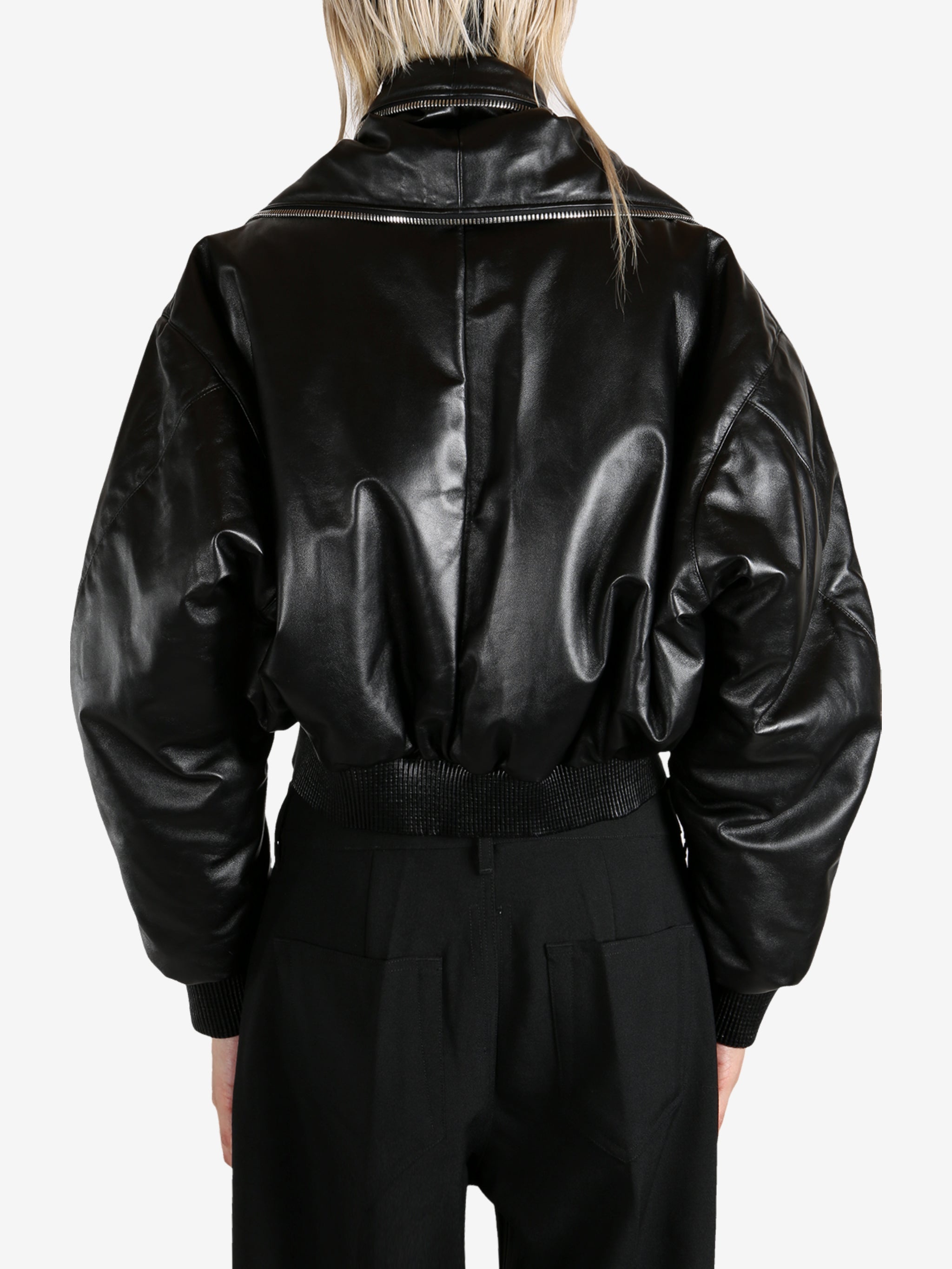 GIVENCHY - Women Zipped Shawl Collar Leather Bomber Jacket - 3