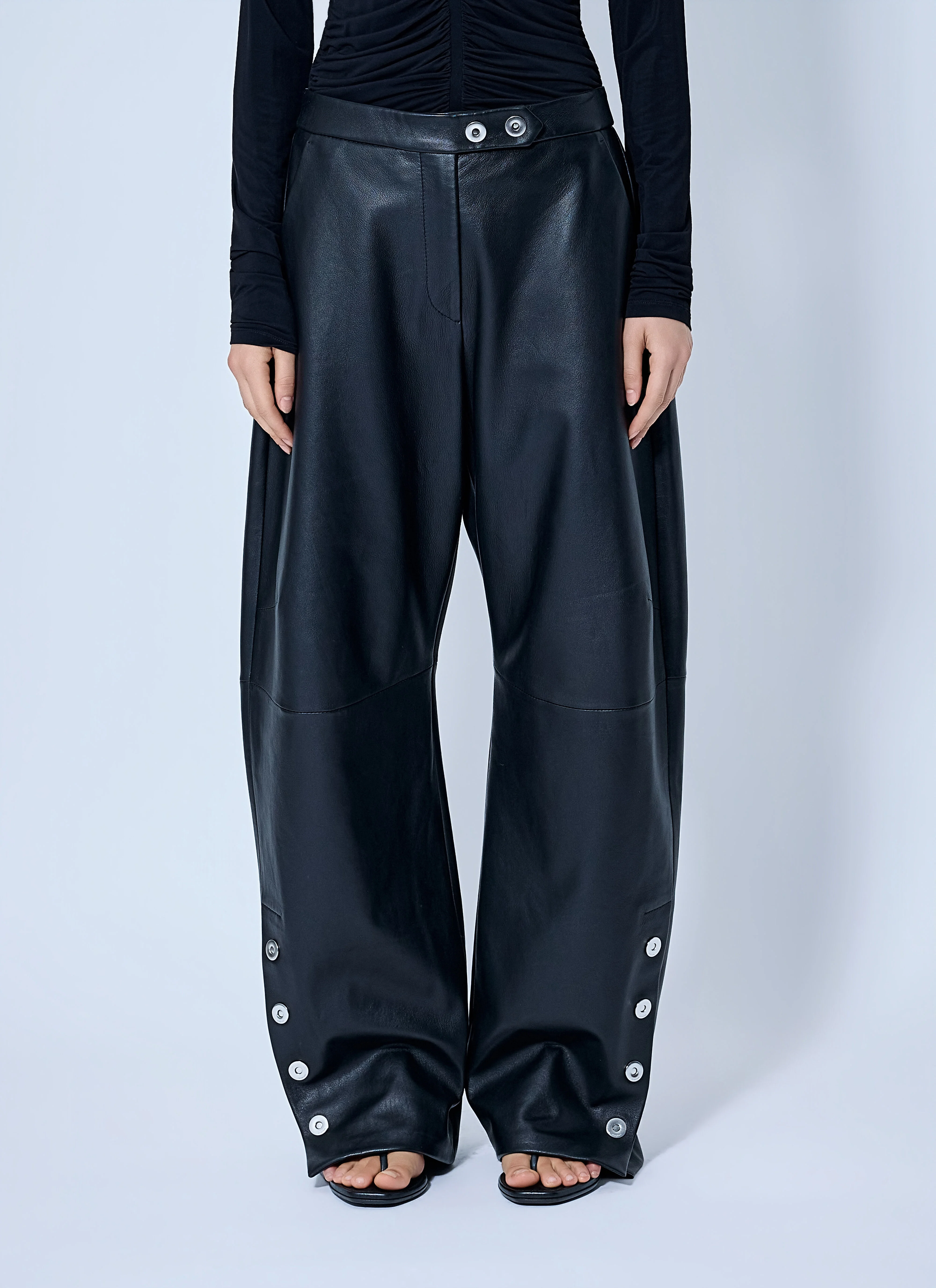 Wide-Leg Leather Trousers - 1