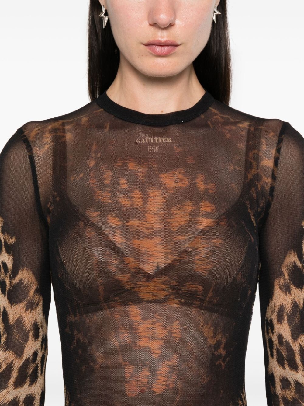 leopard-print mesh top - 5