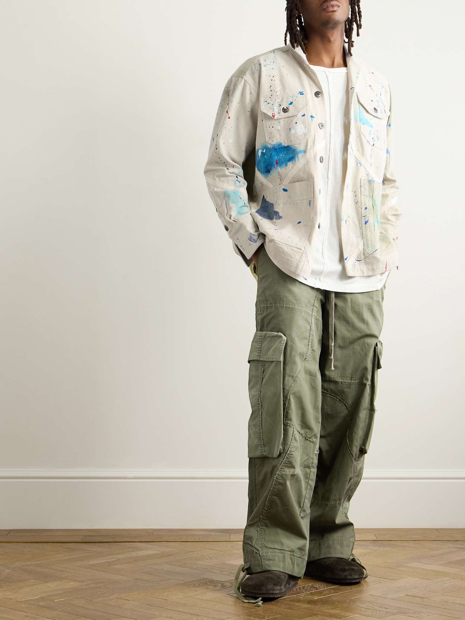 Shawl-Collar Paint-Splattered Cotton-Canvas Overshirt - 2