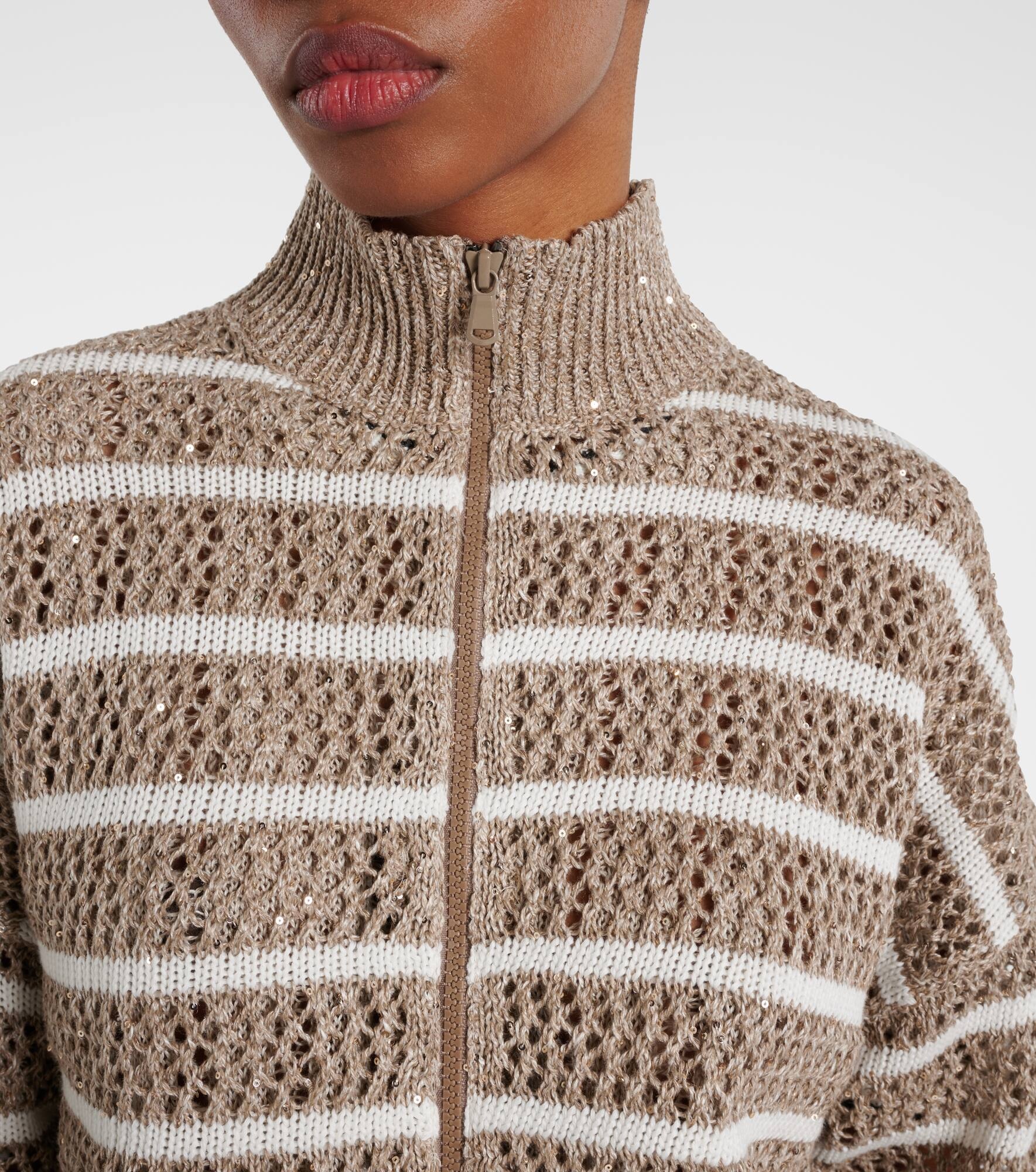 Sequined striped linen-blend cardigan - 4