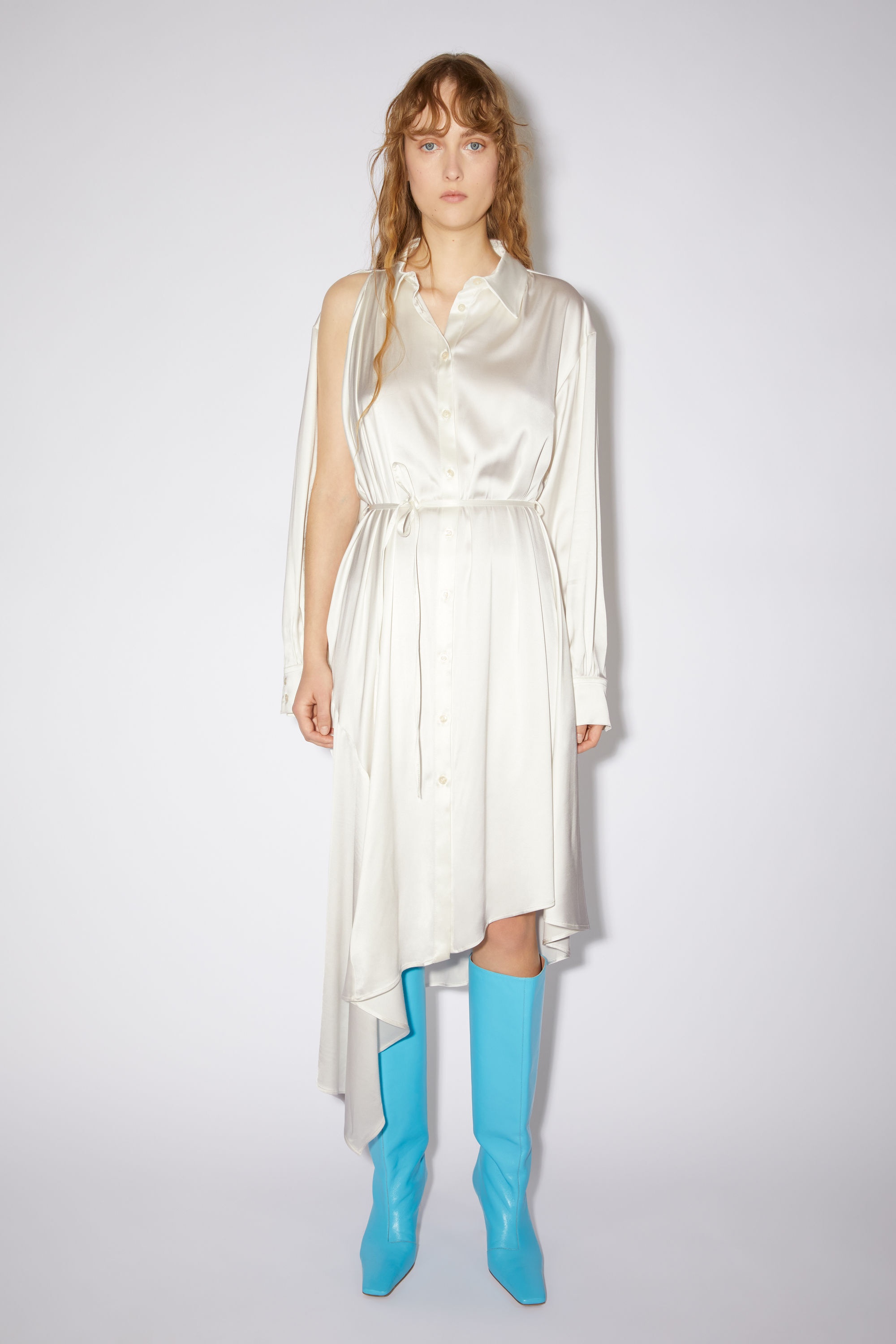 Satin shirt dress - White - 5