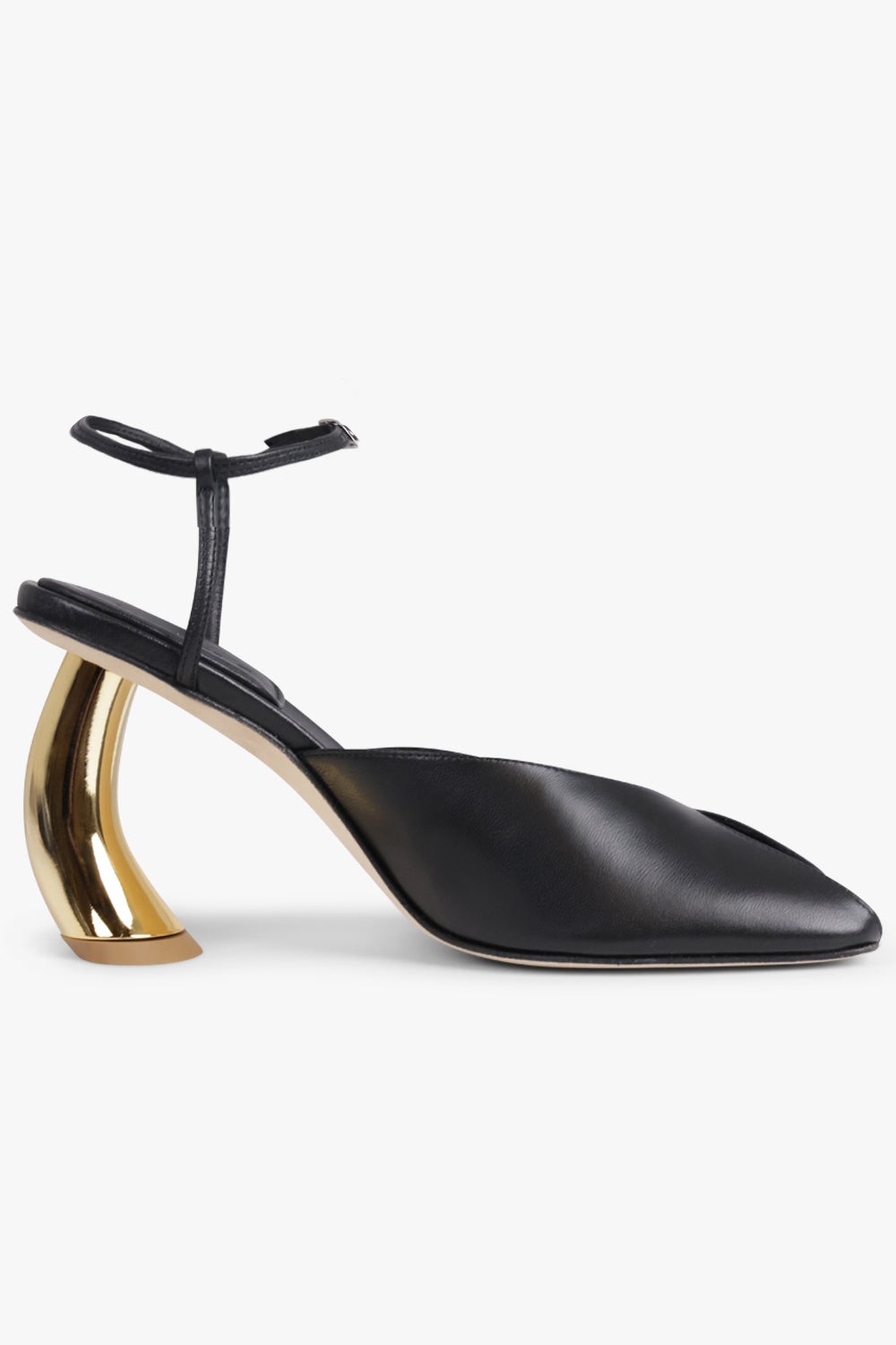 GUISTINE OPEN SQUARE TOE CURVED 90MM HEEL | BLACK/GOLD - 2