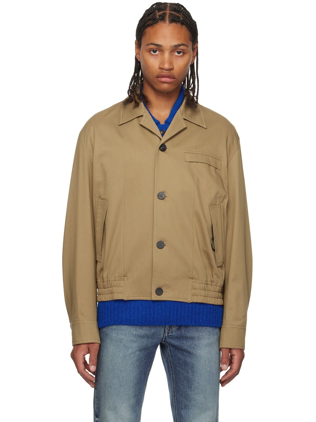 Beige Open Spread Collar Jacket - 1