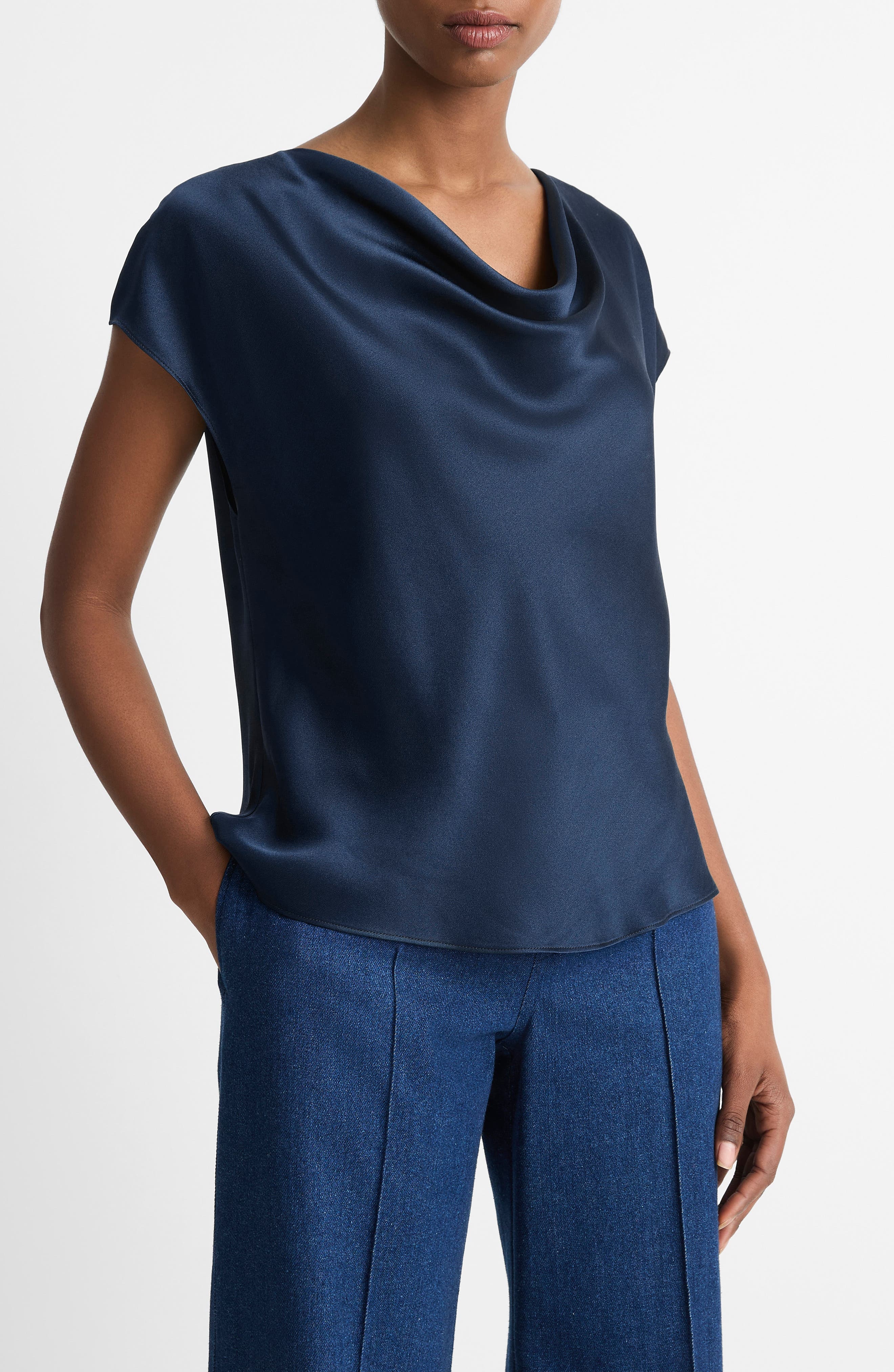 Vince Cowl Neck Silk Blouse in Coastal Blue at Nordstrom - 3