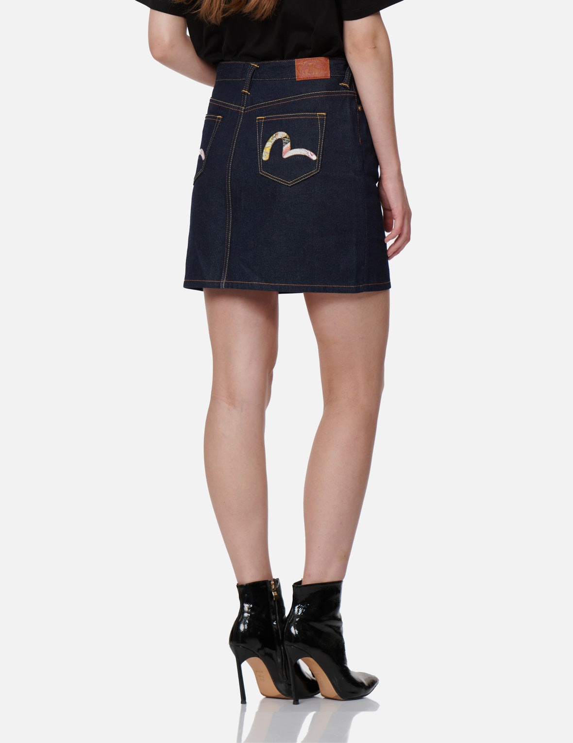 Tattoo Koi-pattern Seagull Embroidery Denim Skirt - 7