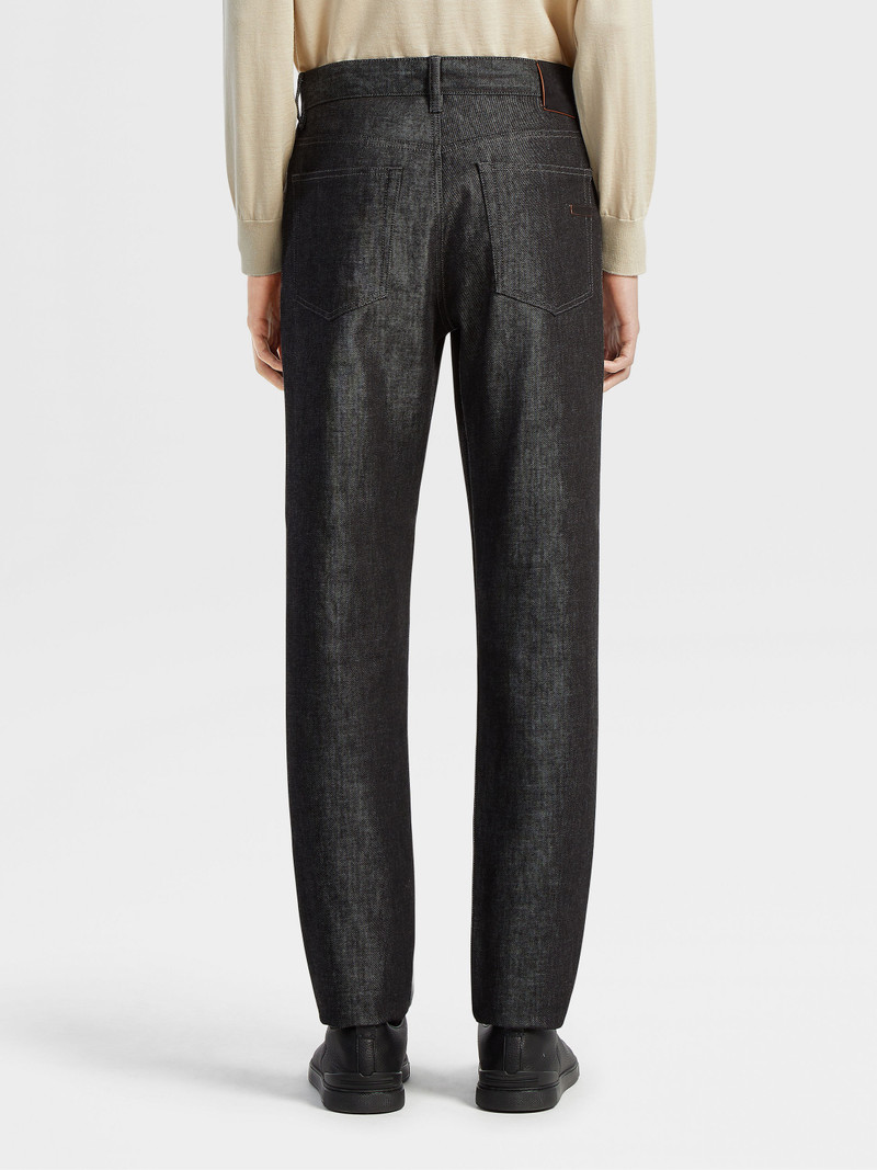 BLACK RINSE-WASHED COTTON AND CASHMERE ROCCIA JEANS 3