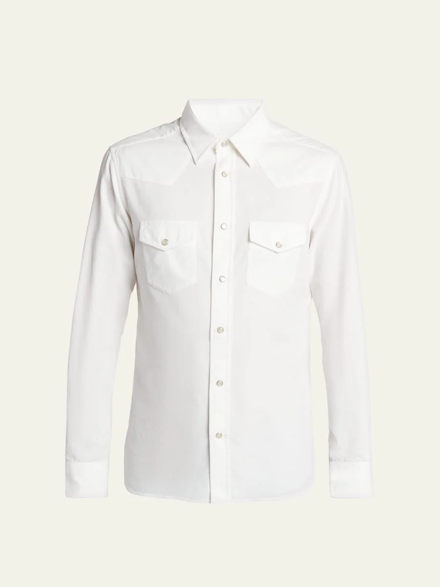 Men's Slim-Fit Corduroy Double-Pocket Western Shirt - 1