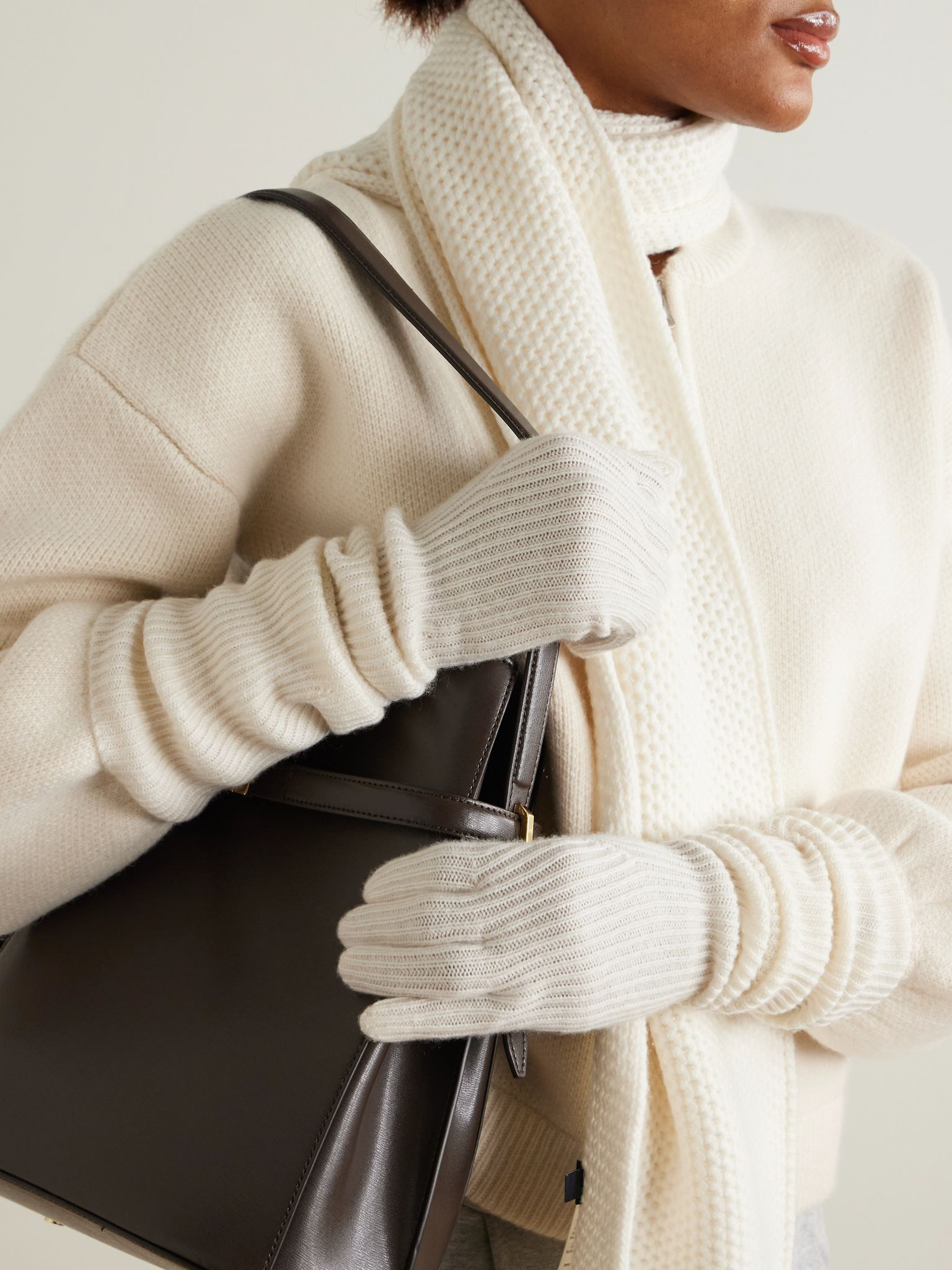 Jessie ribbed cashmere gloves Ivory - 2