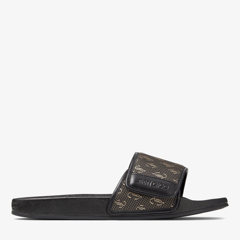 Fitz/M
Black and Gold JC Monogram Jacquard Lurex and Nappa Leather Slides 1