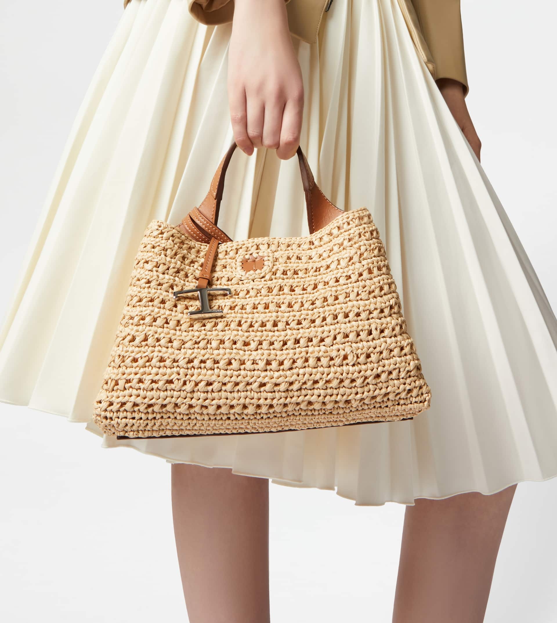 BAG IN RAFFIA AND LEATHER MICRO - BEIGE, BROWN - 2