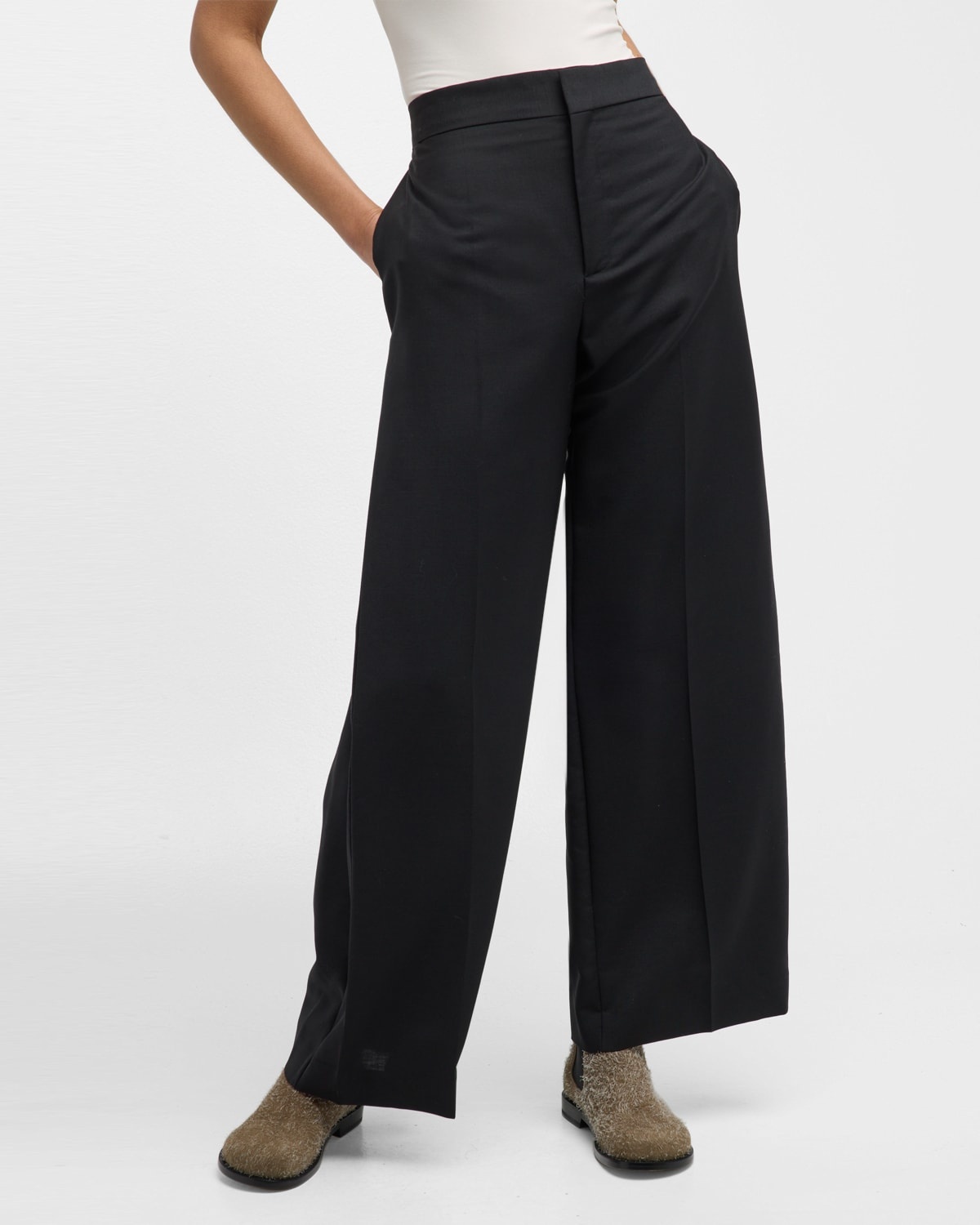 Mid-Rise Side Pleat Wide-Leg Tailored Trousers - 7