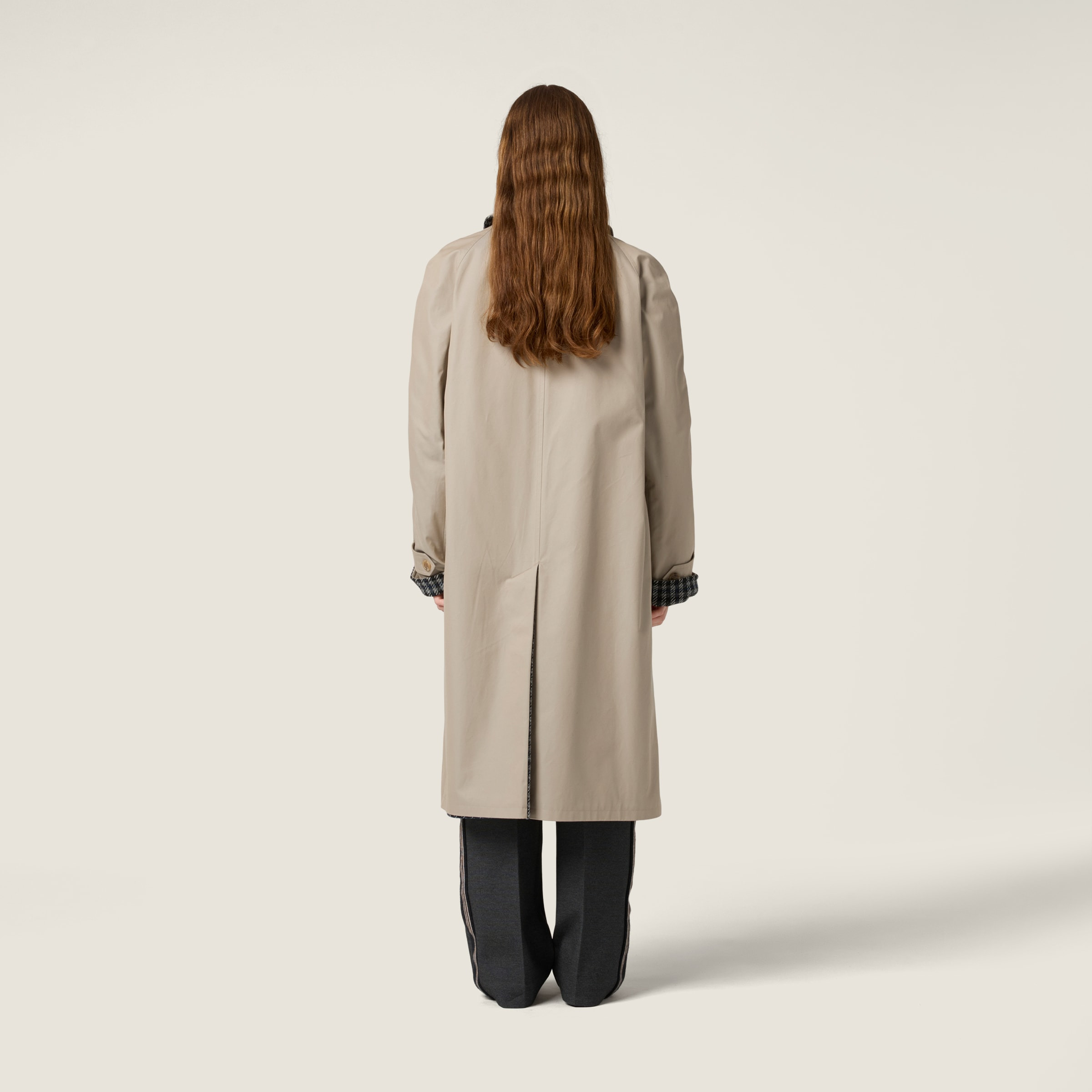 Reversible twill and check trench coat - 3