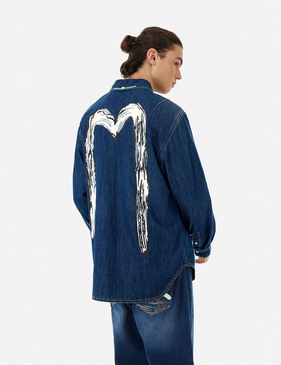 Brush Daicock Print Relax Fit Denim Shirt - 5