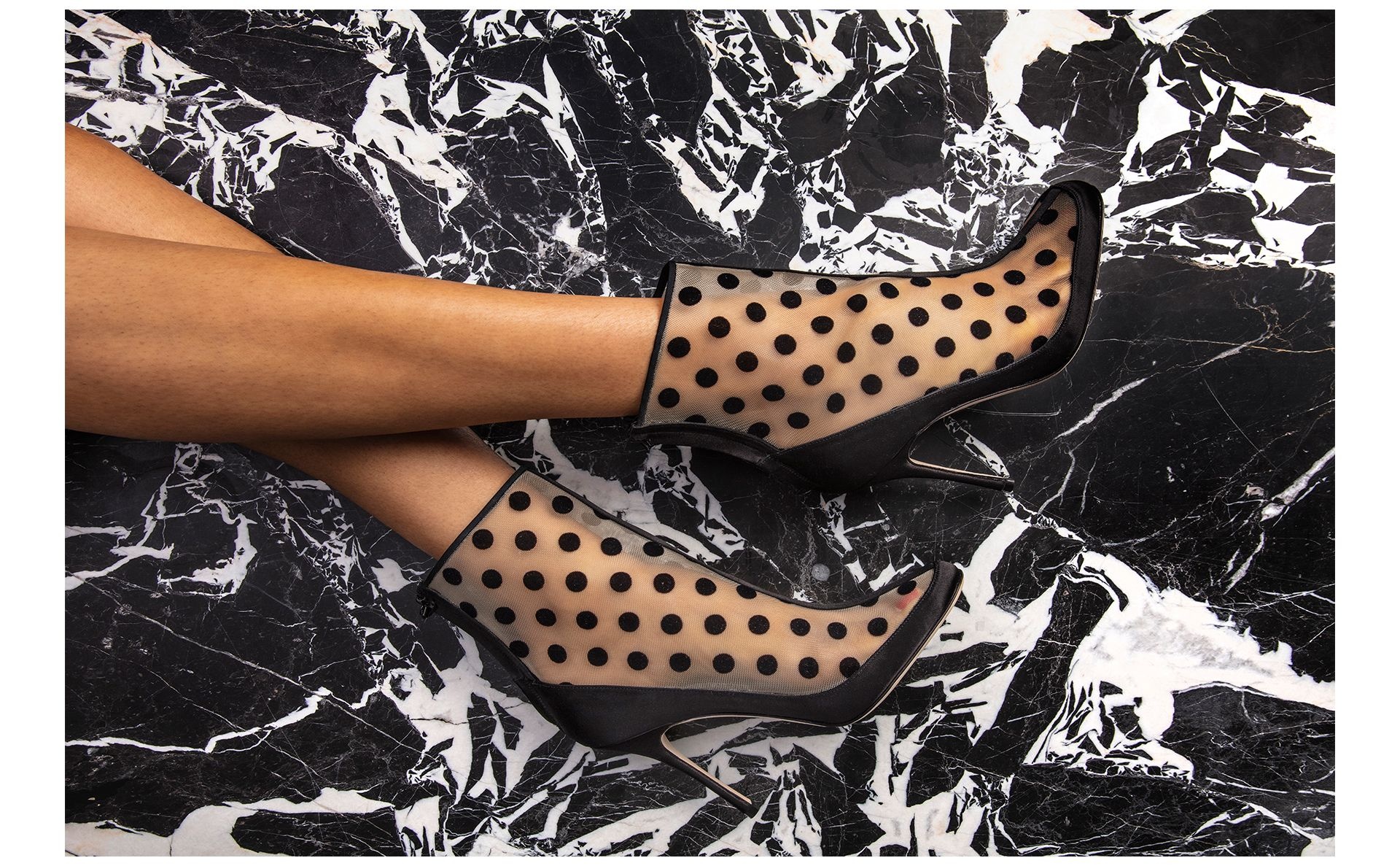 Black Mesh Polka Dot Ankle Boots - 4