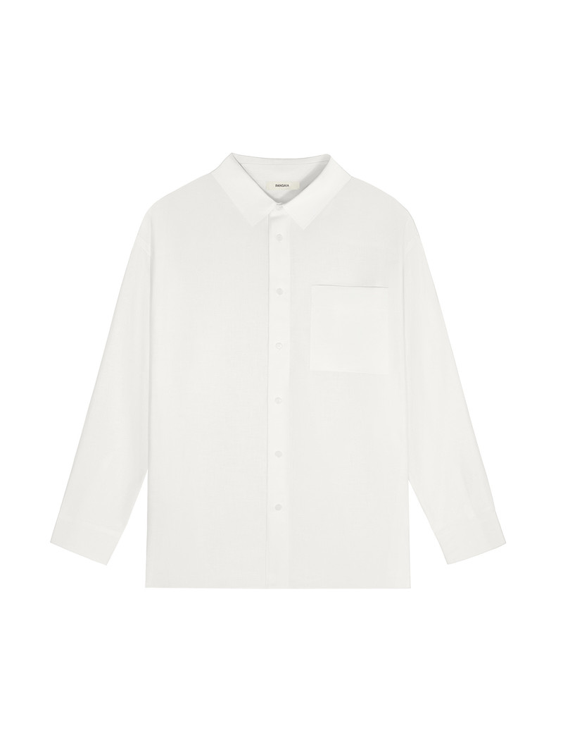 PANGAIA Mens DNA Aloe Linen Collared Long Sleeve Shirt - Off-White outlook