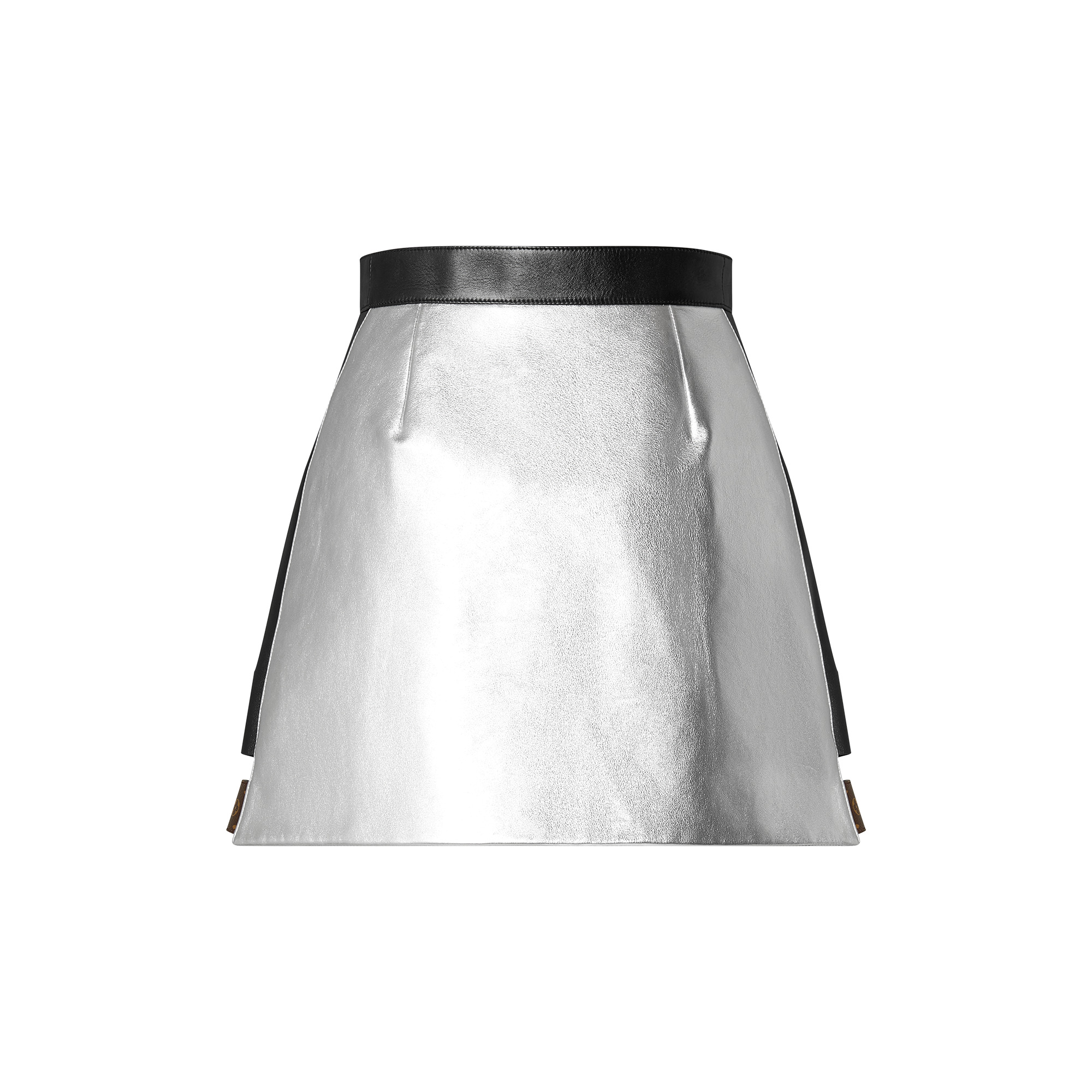 Graphic Accent Silver Calfskin Mini Skirt - 3