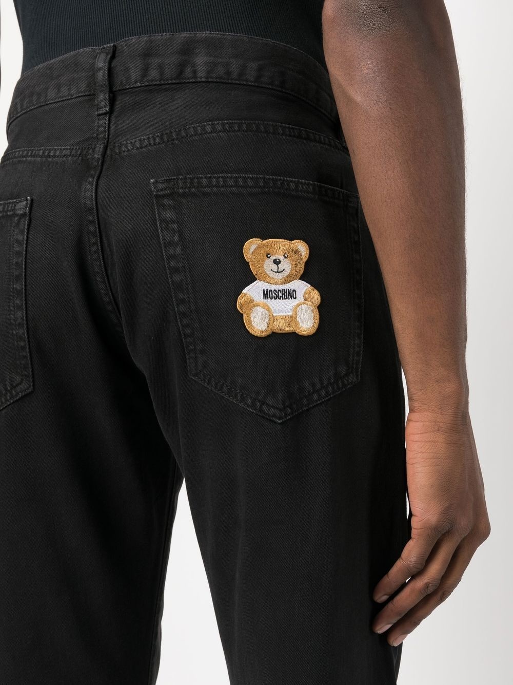 embroidered-teddy detail jeans - 5