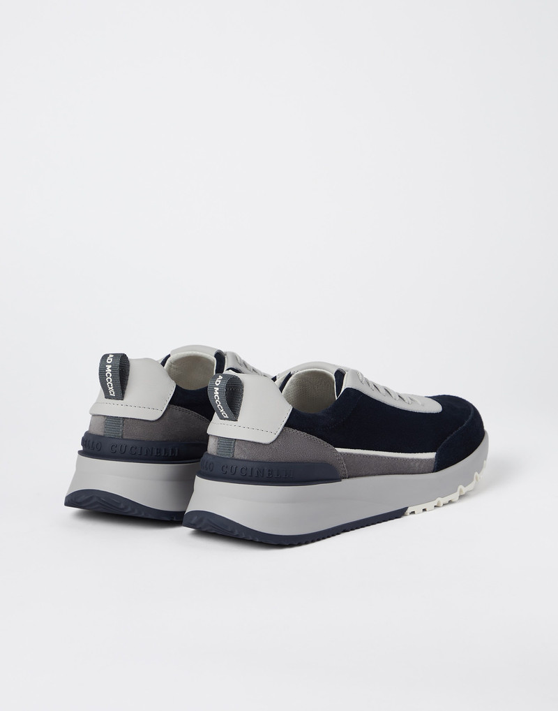 Brunello Cucinelli Washed suede and grained calfskin runners outlook